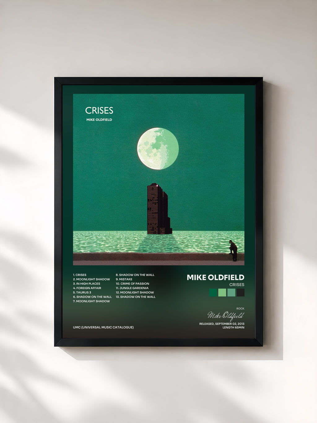 #noir Tableau de l'album Crises de Mike Oldfield, cadre noir, imprimé et encadré en France