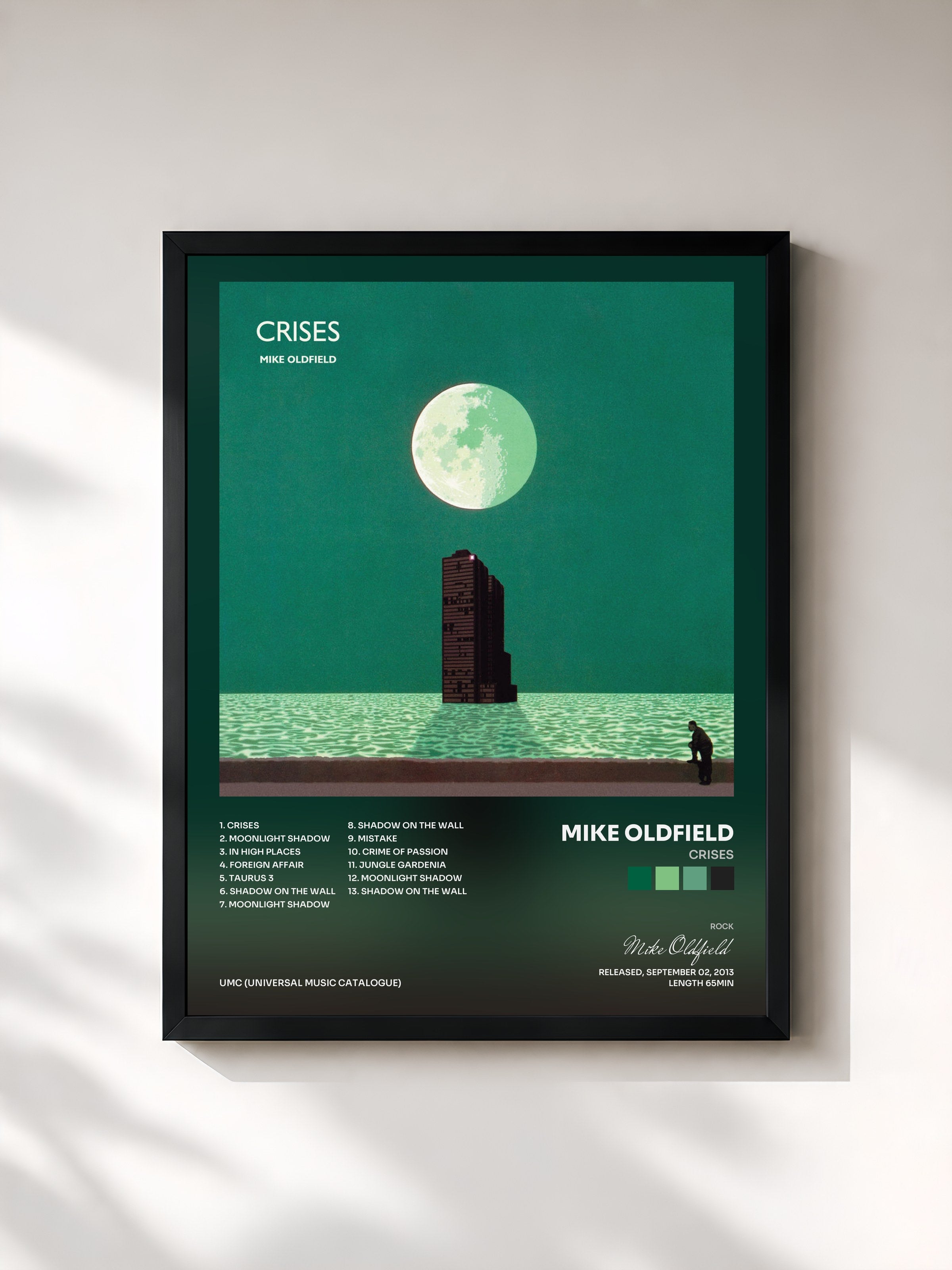 #noir Tableau de l'album Crises de Mike Oldfield, cadre noir, imprimé et encadré en France