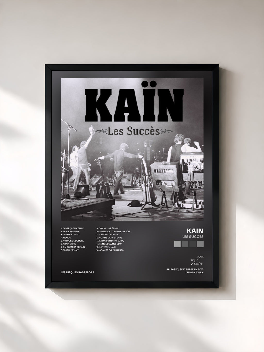 #noir Tableau de l'album Les Succès de Kain, cadre noir, imprimé et encadré en France