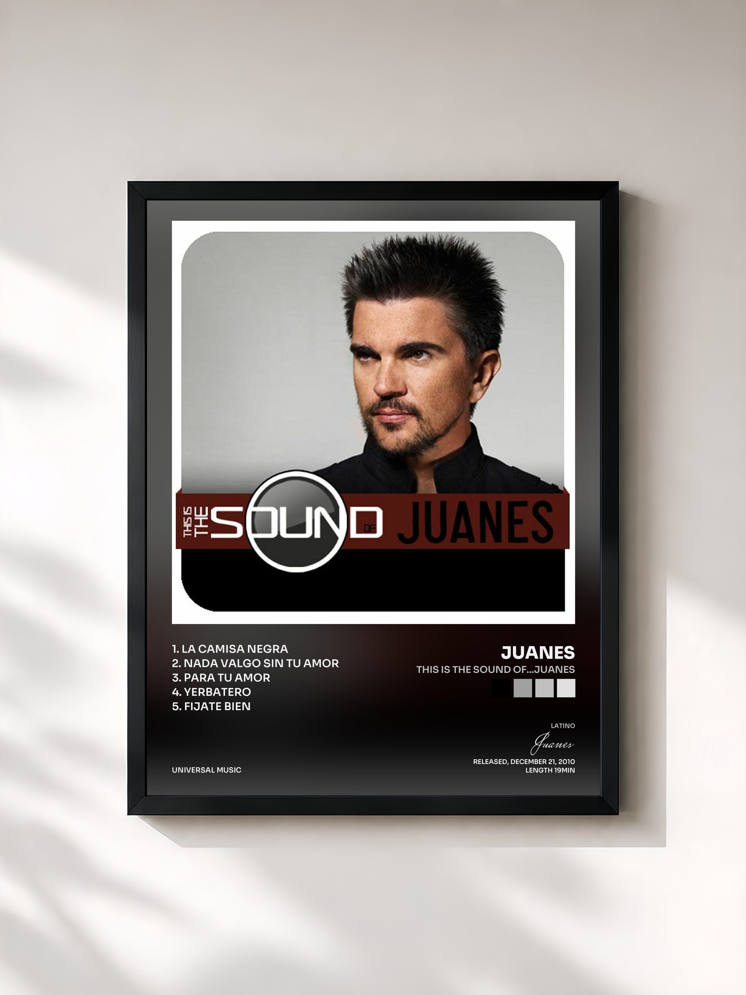 #noir Tableau de l'album This Is The Sound Of...Juanes de Juanes, cadre noir, imprimé et encadré en France