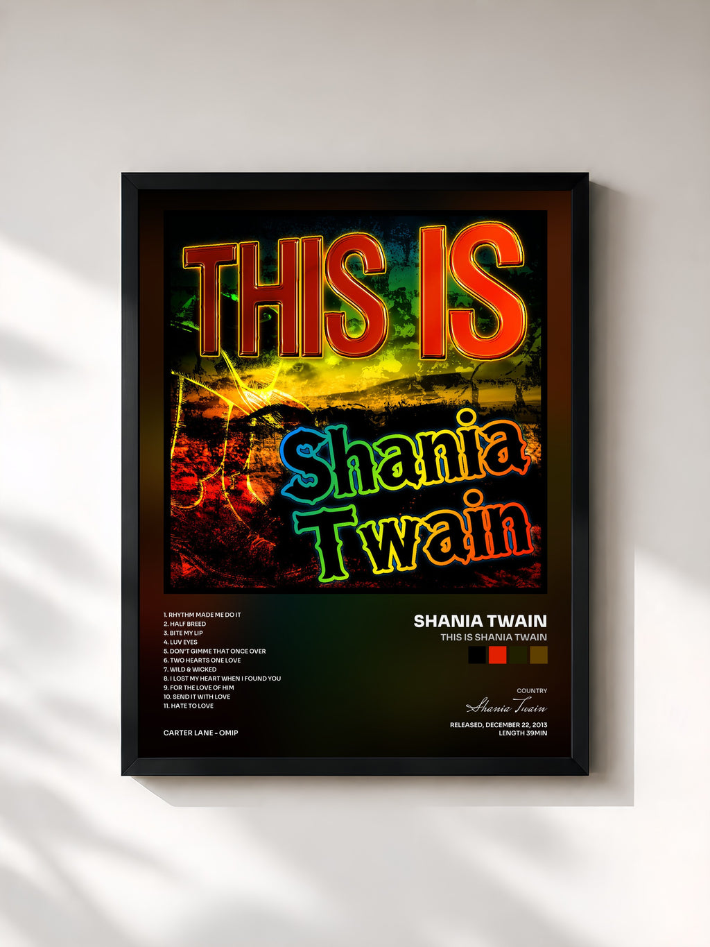 #noir Tableau de l'album This Is Shania Twain de Shania Twain, cadre noir, imprimé et encadré en France