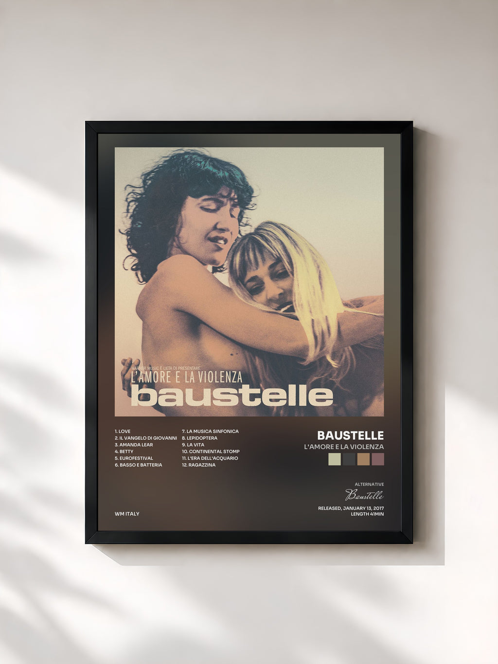 #noir Tableau de l'album L'amore e la violenza de Baustelle, cadre noir, imprimé et encadré en France