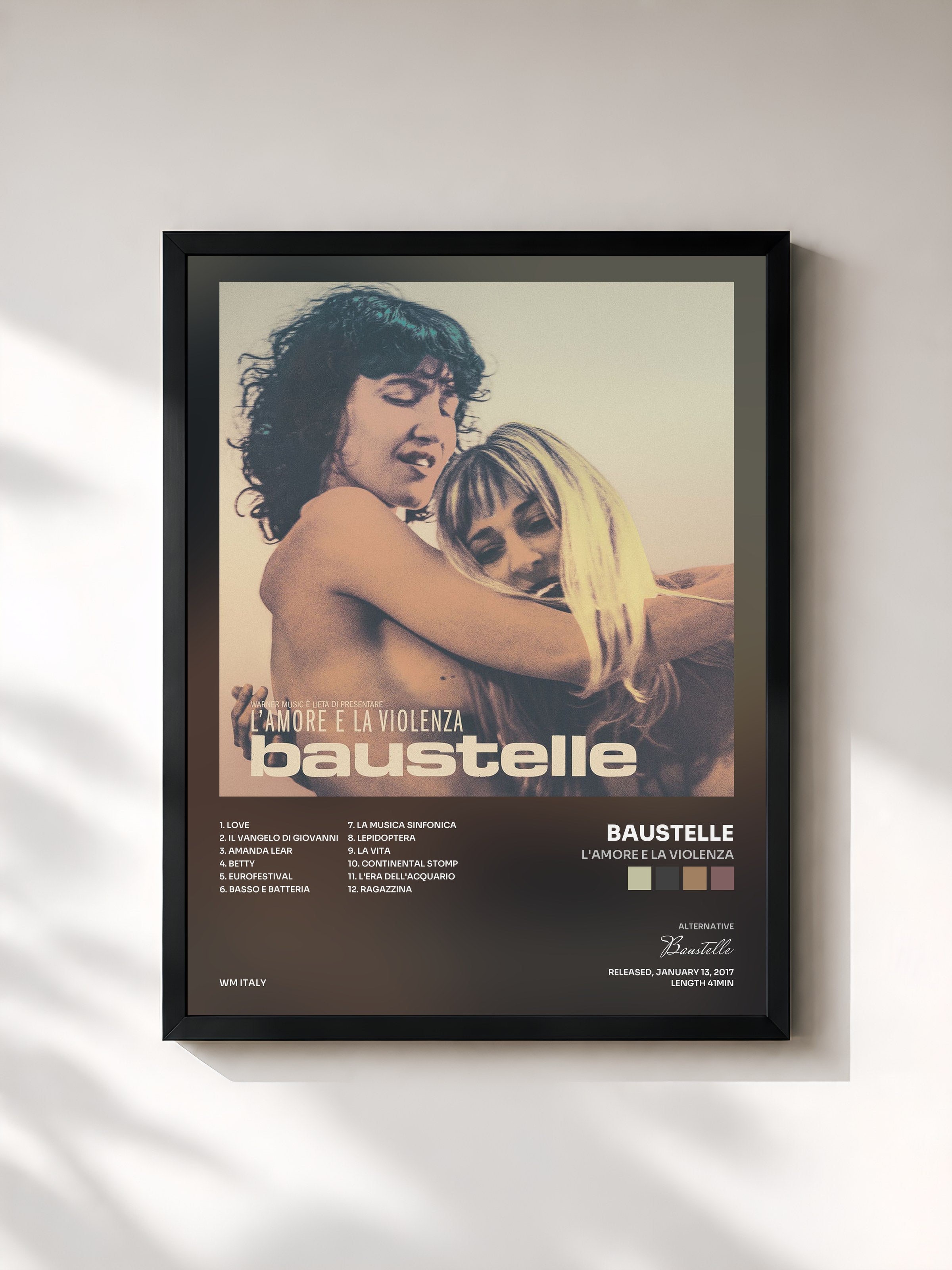 #noir Tableau de l'album L'amore e la violenza de Baustelle, cadre noir, imprimé et encadré en France