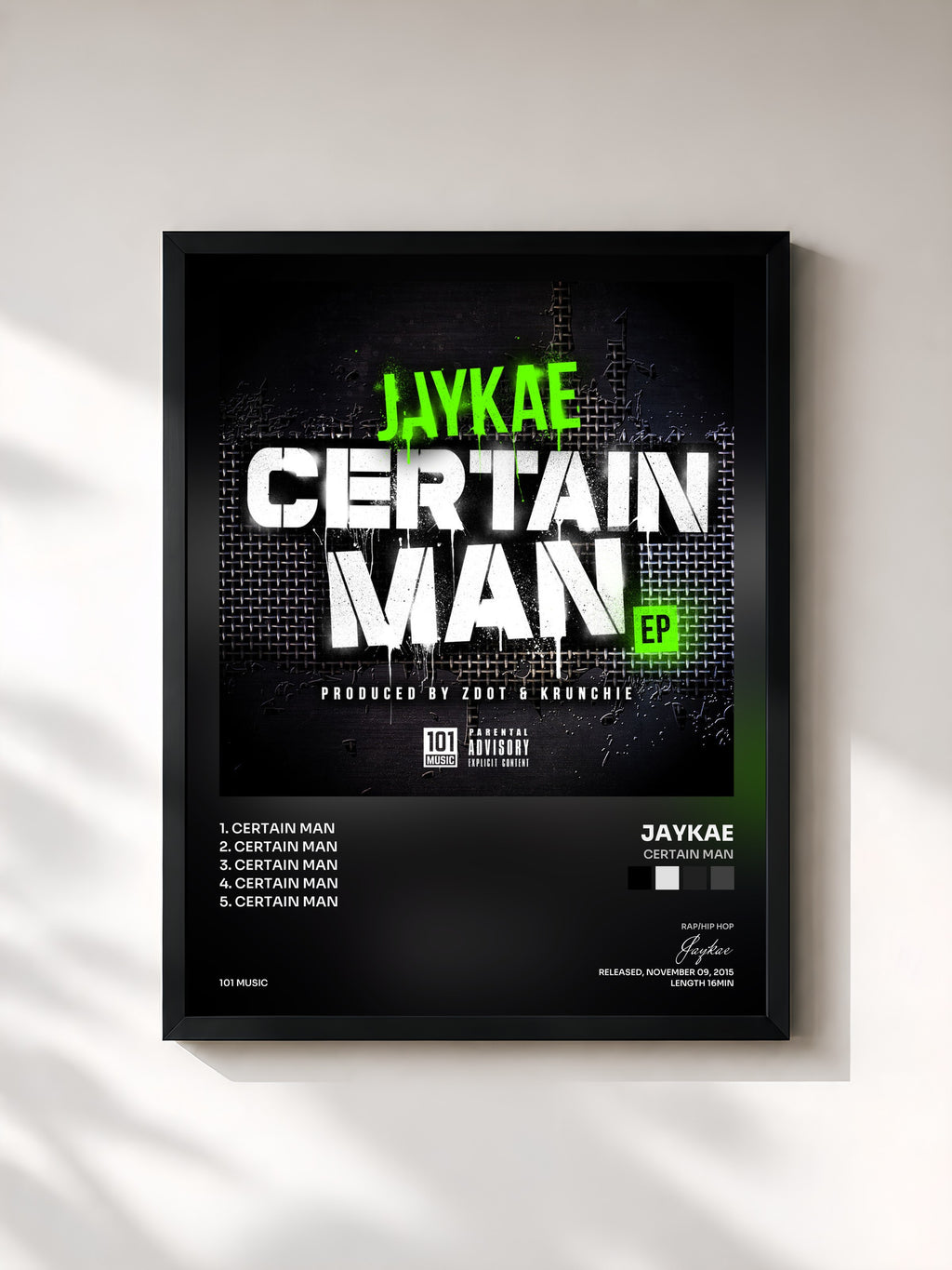 #noir Tableau de l'album Certain Man de Jaykae, cadre noir, imprimé et encadré en France