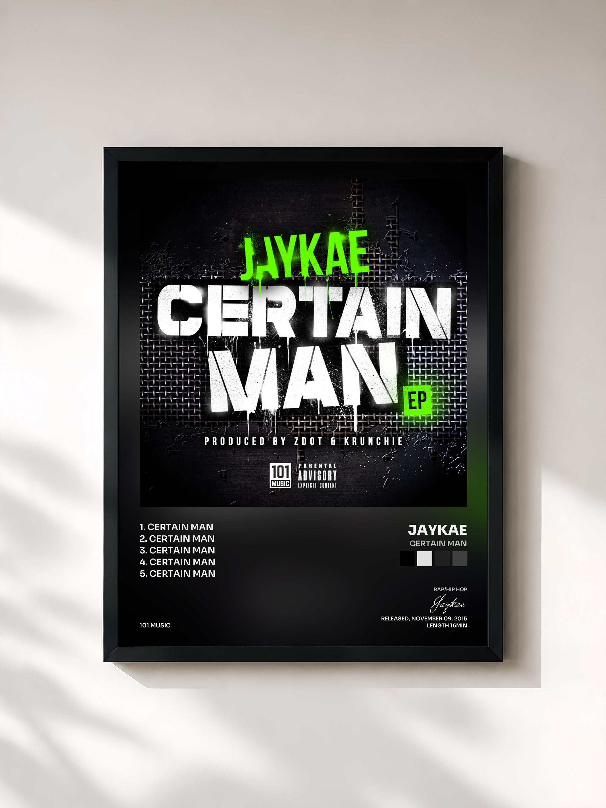 #noir Tableau de l'album Certain Man de Jaykae, cadre noir, imprimé et encadré en France