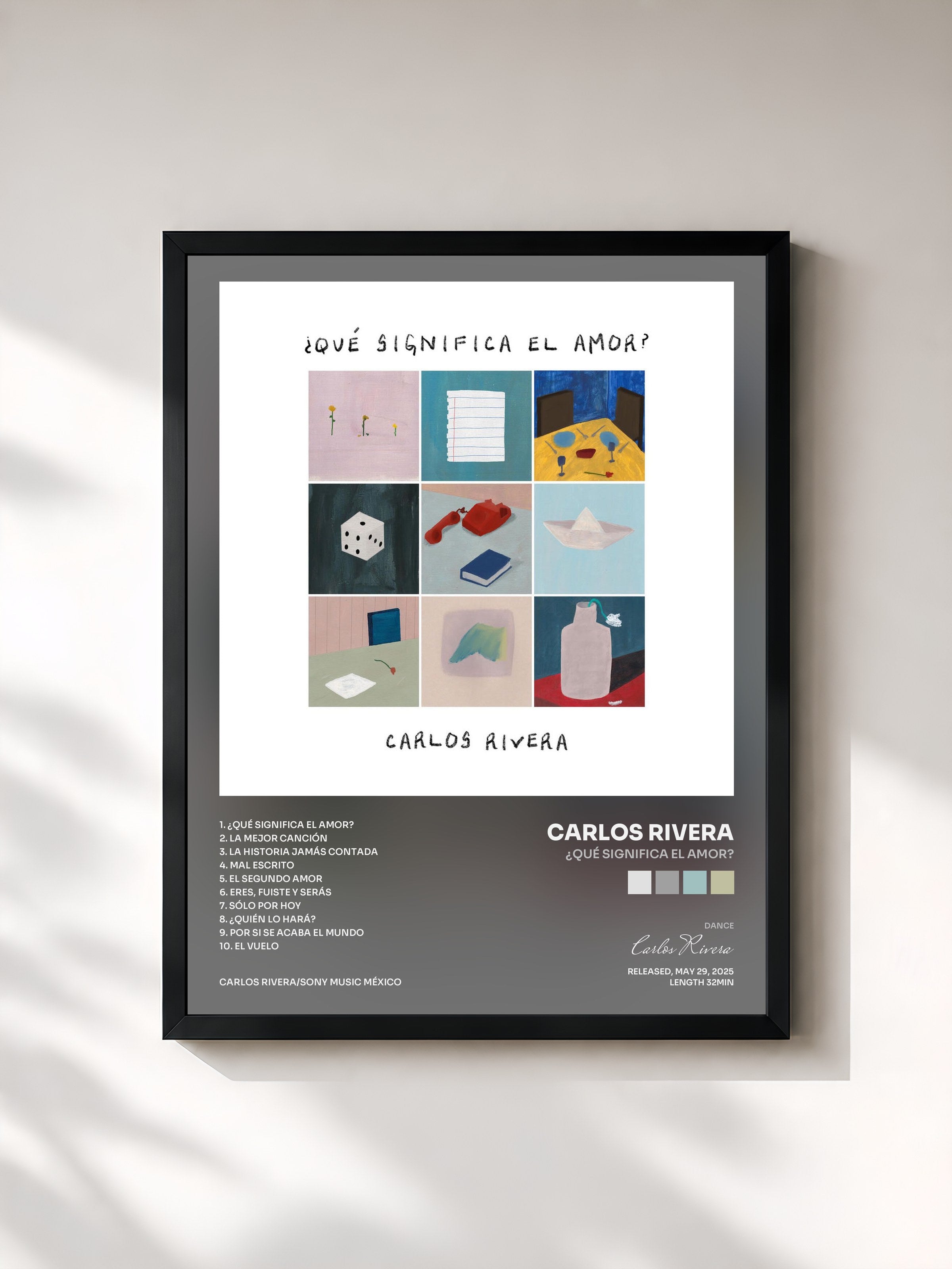 #noir Tableau de l'album ¿Qué Significa El Amor? de Carlos Rivera, cadre noir, imprimé et encadré en France