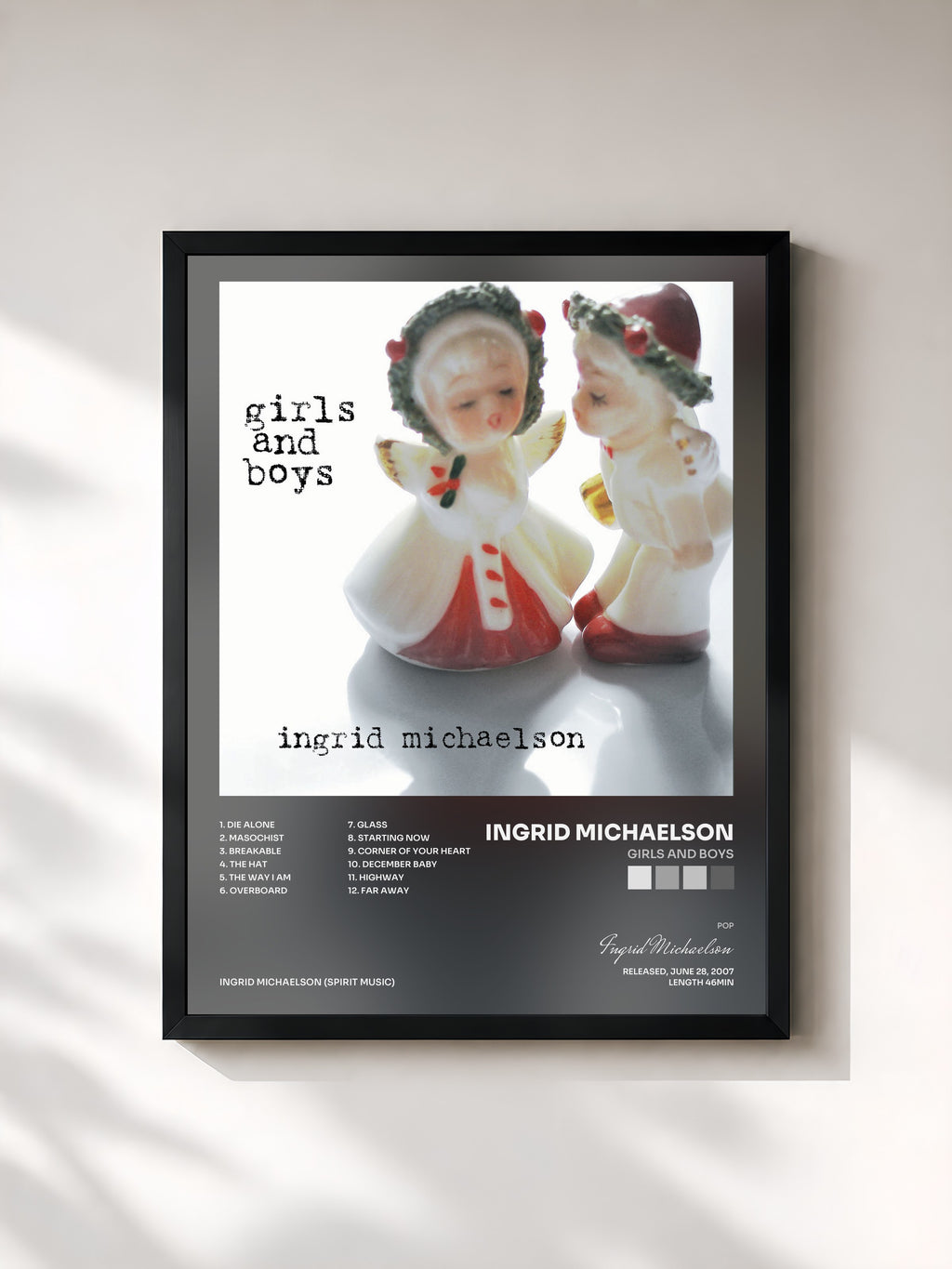 #noir Tableau de l'album Girls And Boys de Ingrid Michaelson, cadre noir, imprimé et encadré en France