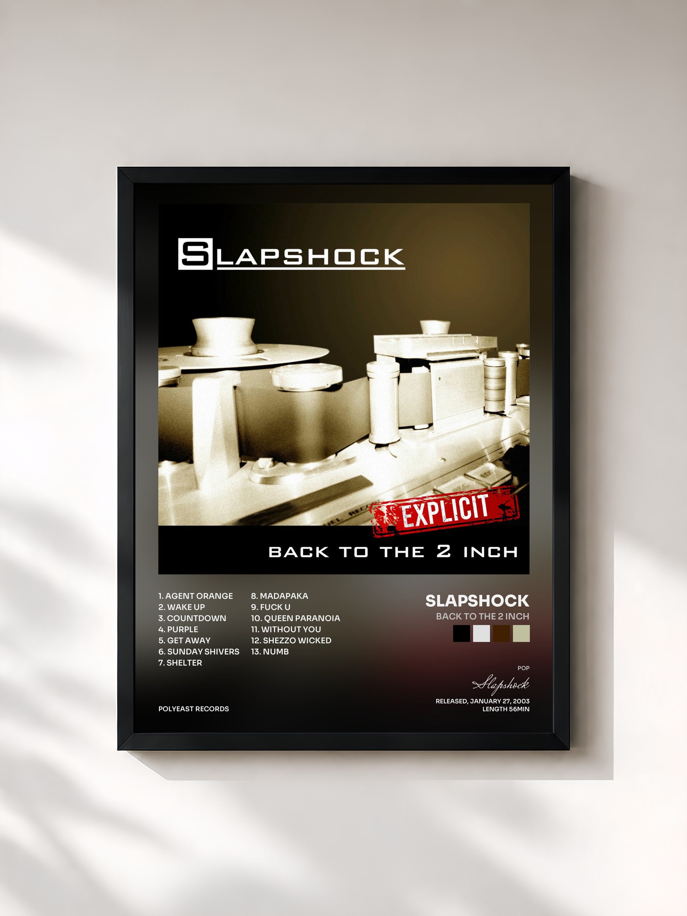 #noir Tableau de l'album Back to the 2 Inch de Slapshock, cadre noir, imprimé et encadré en France