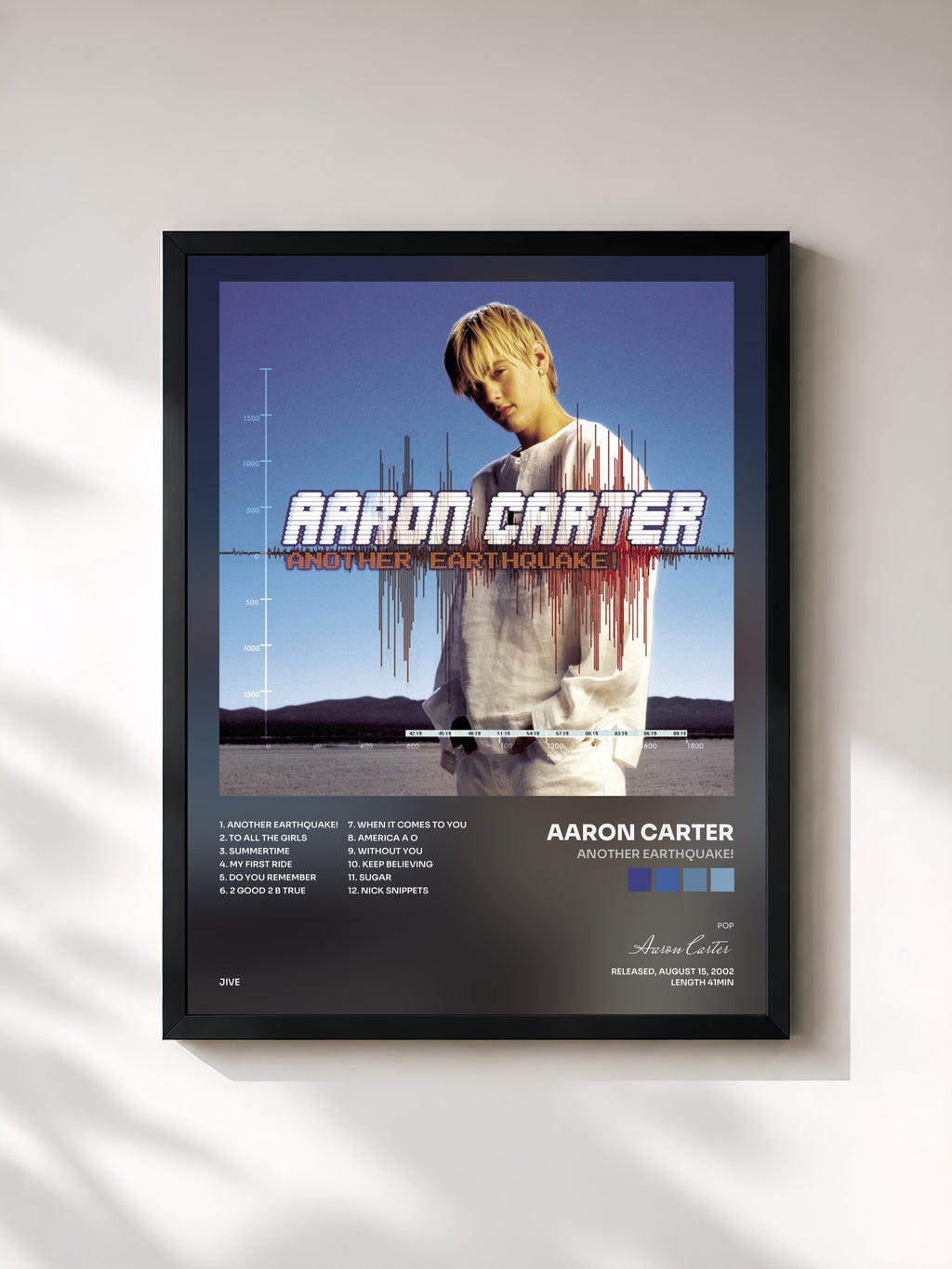 #noir Tableau de l'album Another Earthquake! de Aaron Carter, cadre noir, imprimé et encadré en France