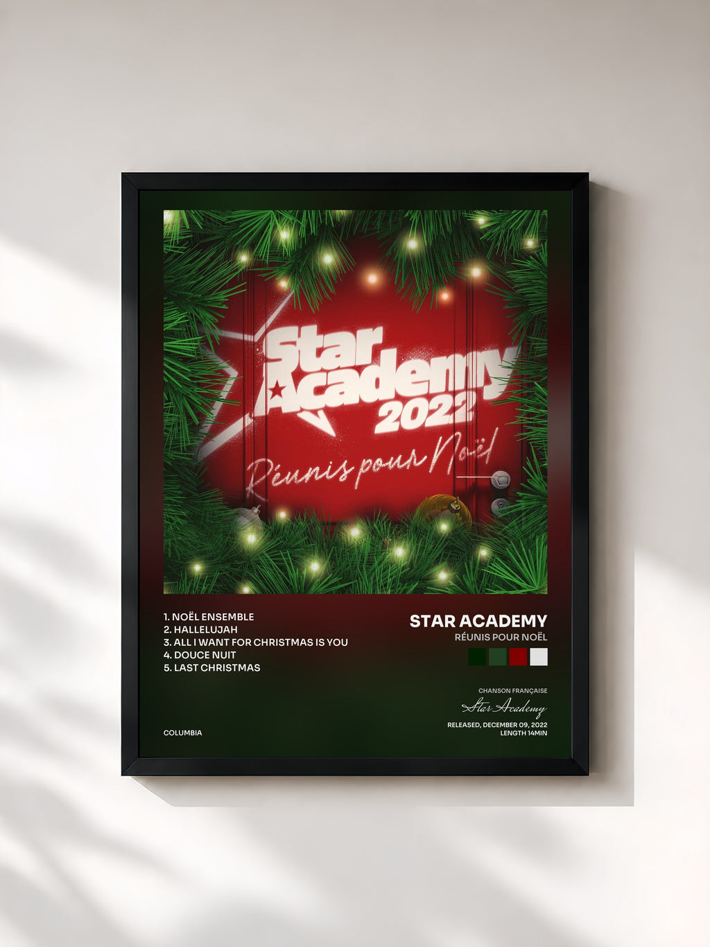 #noir Tableau de l'album Réunis pour Noël de Star Academy, cadre noir, imprimé et encadré en France