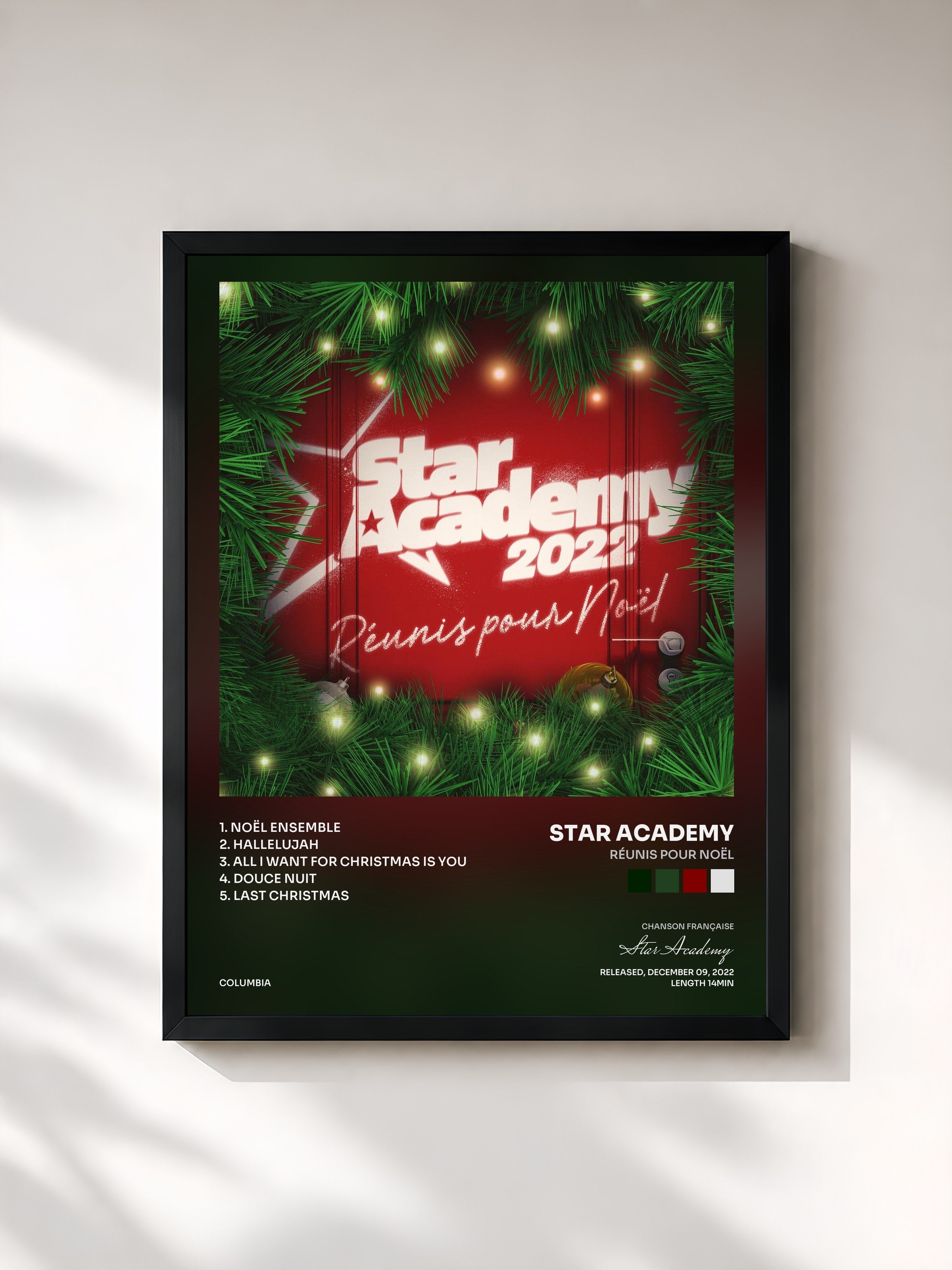 #noir Tableau de l'album Réunis pour Noël de Star Academy, cadre noir, imprimé et encadré en France