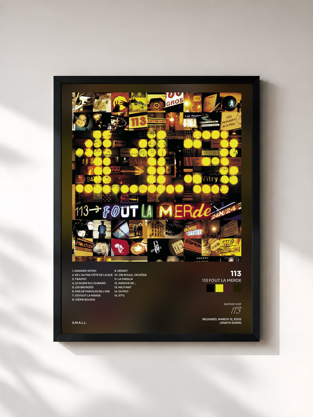 #noir Tableau de l'album 113 fout la merde de 113, cadre noir, imprimé et encadré en France