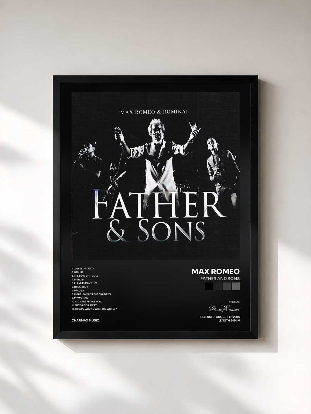 #noir Tableau de l'album Father and Sons de Max Romeo, cadre noir, imprimé et encadré en France