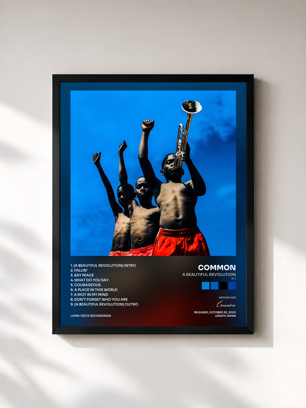 #noir Tableau de l'album A Beautiful Revolution (Pt 1) de Common, cadre noir, imprimé et encadré en France