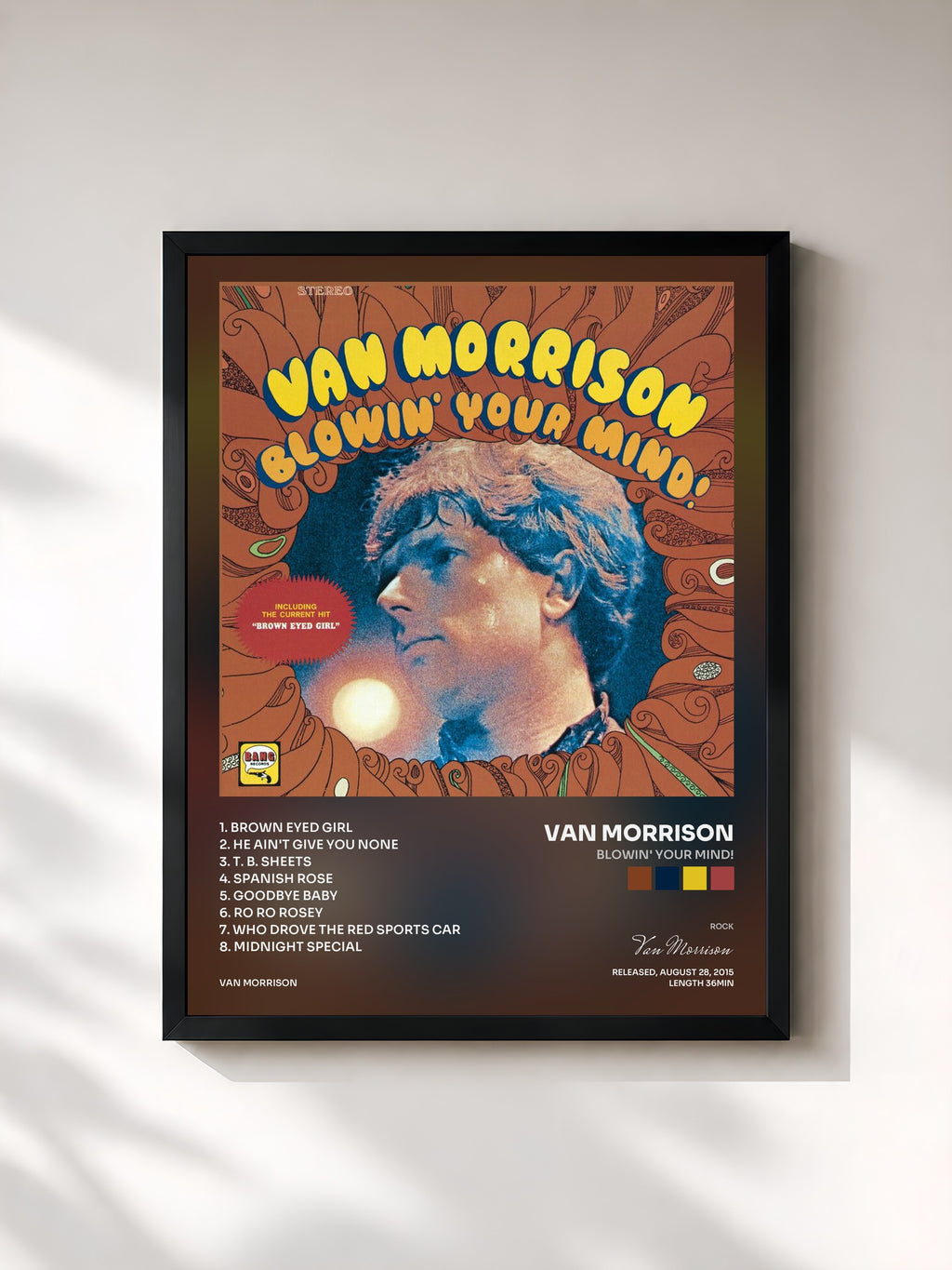 #noir Tableau de l'album Blowin' Your Mind! de Van Morrison, cadre noir, imprimé et encadré en France