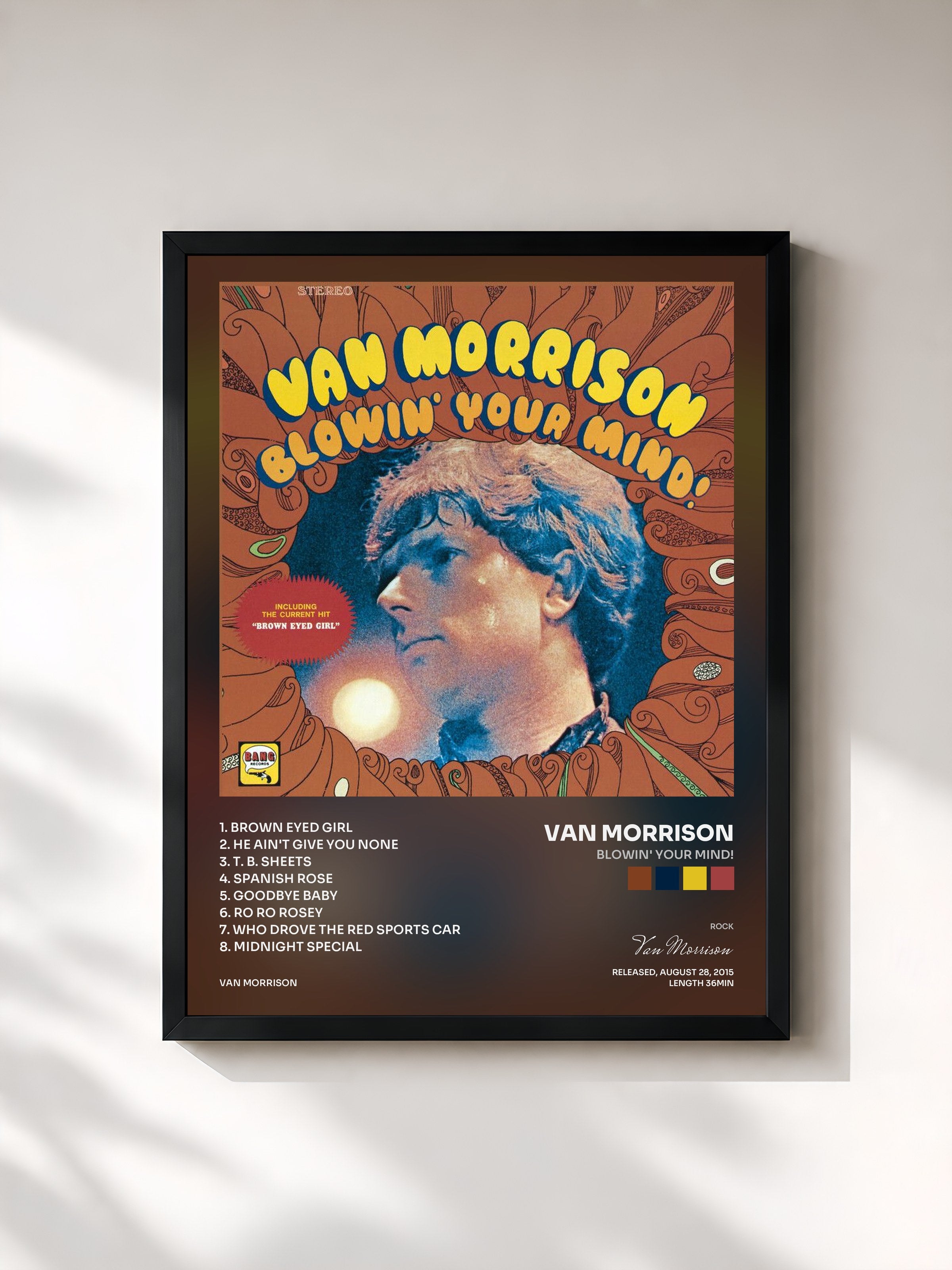 #noir Tableau de l'album Blowin' Your Mind! de Van Morrison, cadre noir, imprimé et encadré en France