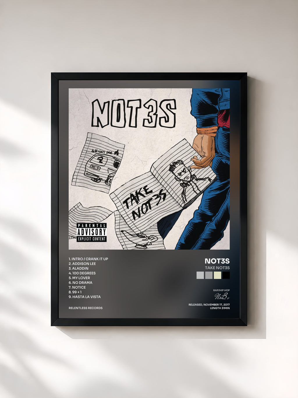 #noir Tableau de l'album Take Not3s de Not3s, cadre noir, imprimé et encadré en France