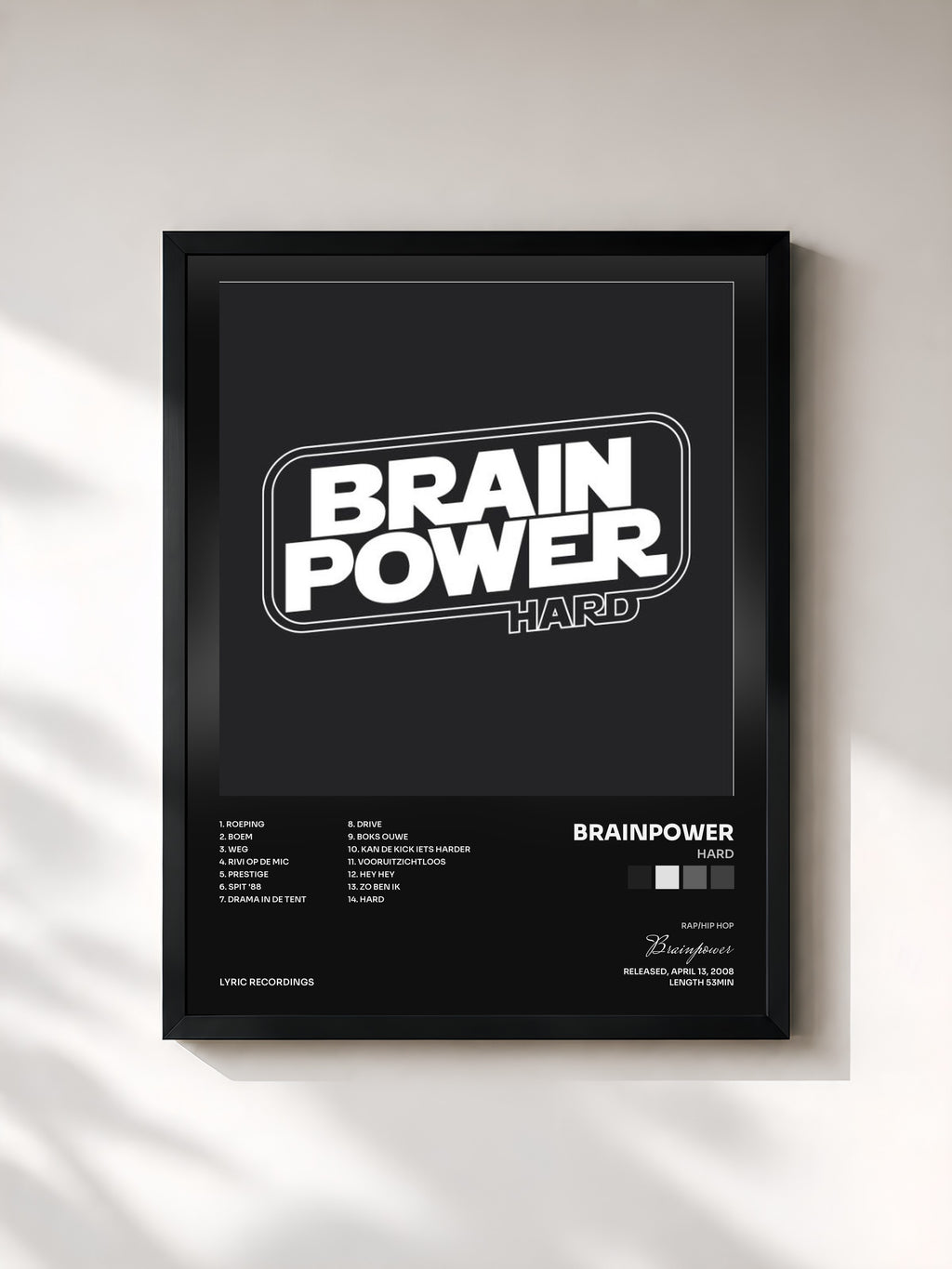 #noir Tableau de l'album Hard de Brainpower, cadre noir, imprimé et encadré en France