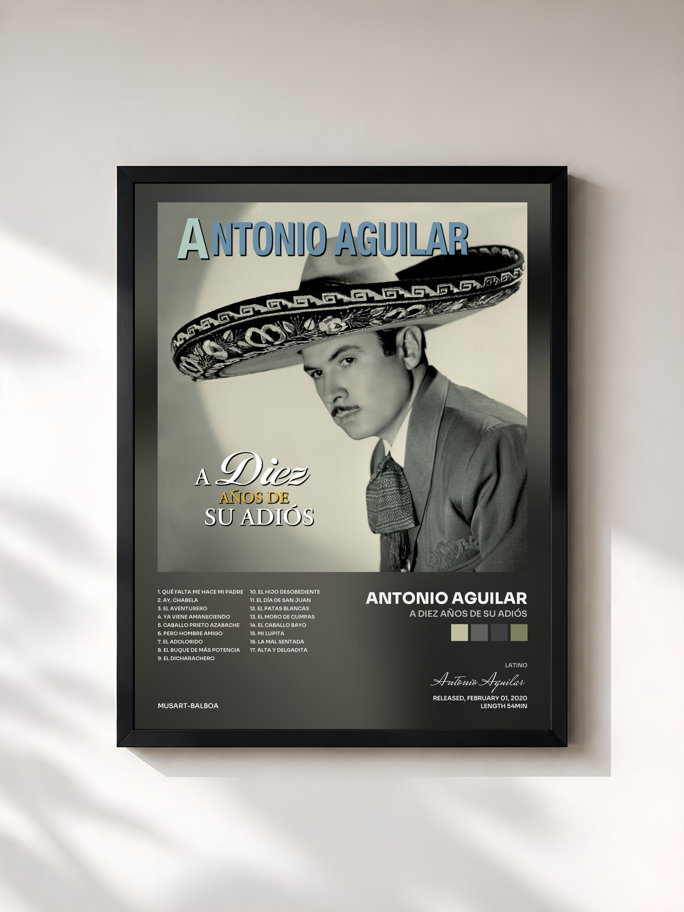 #noir Tableau de l'album A Diez Años De Su Adiós de Antonio Aguilar, cadre noir, imprimé et encadré en France