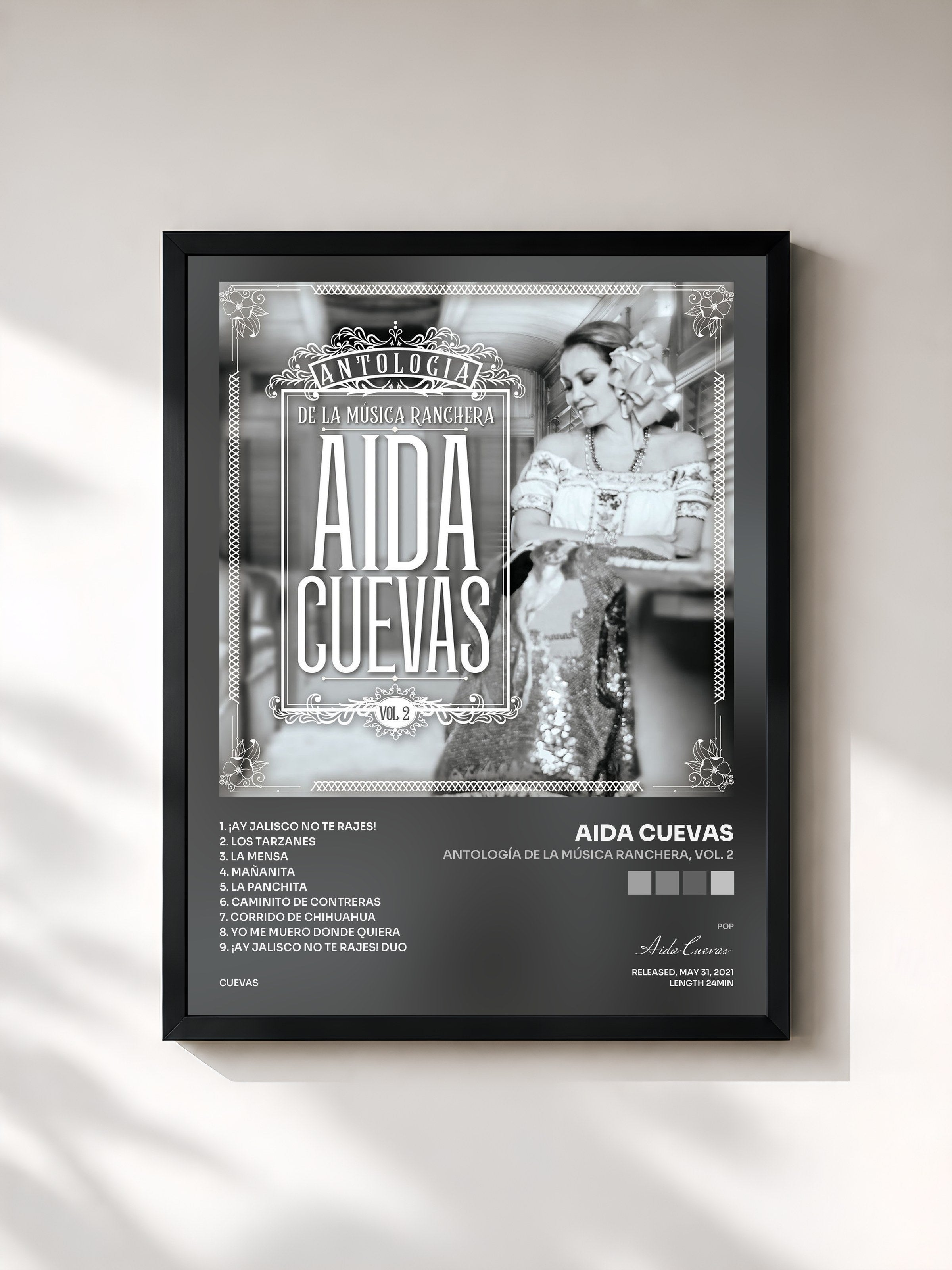 #noir Tableau de l'album Antología De La Música Ranchera, Vol. 2 de Aida Cuevas, cadre noir, imprimé et encadré en France