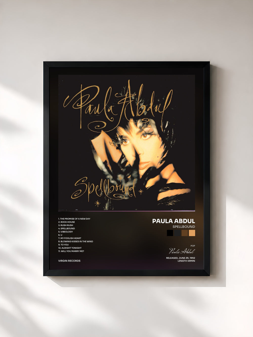 #noir Tableau de l'album Spellbound de Paula Abdul, cadre noir, imprimé et encadré en France