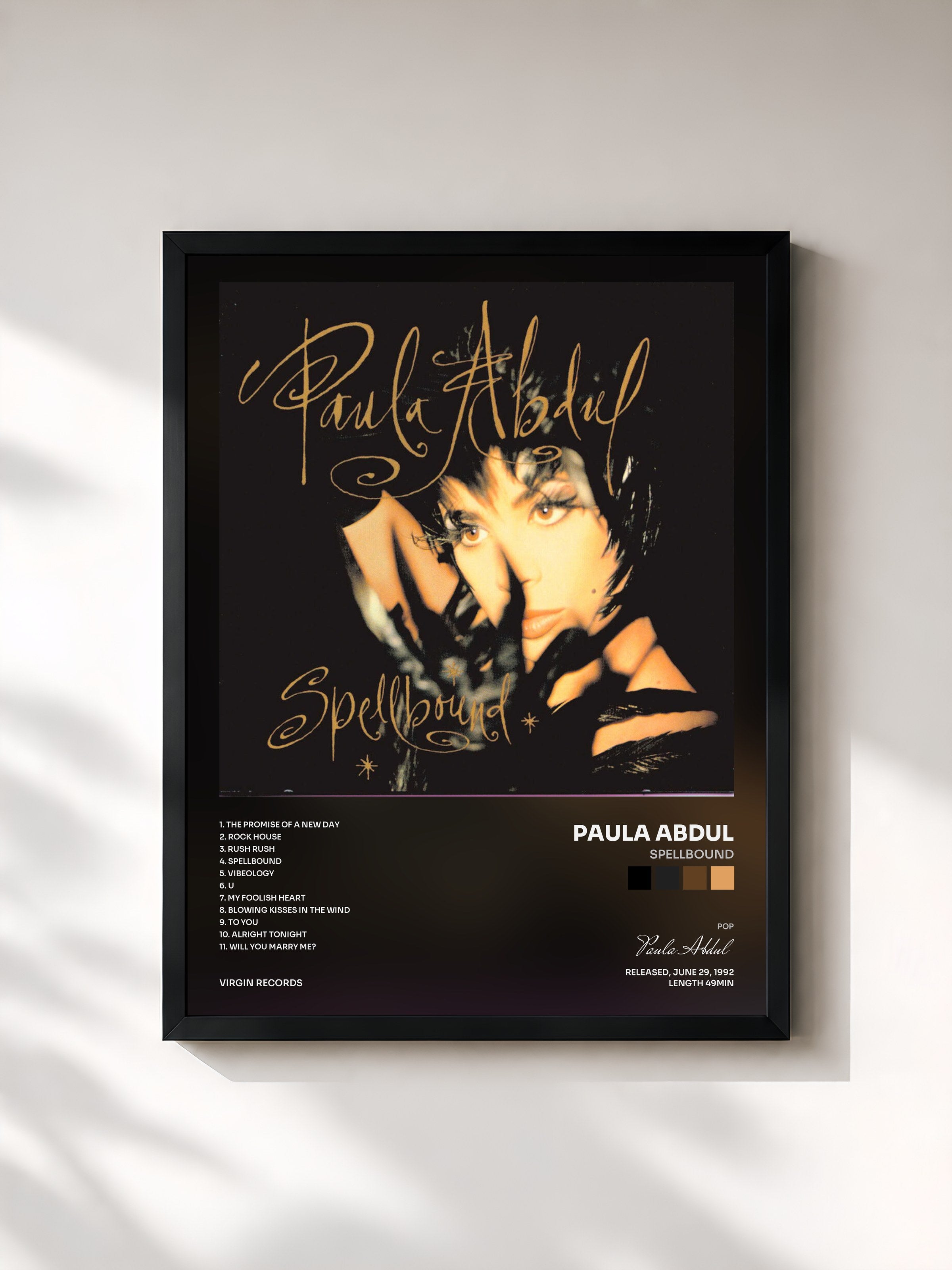 #noir Tableau de l'album Spellbound de Paula Abdul, cadre noir, imprimé et encadré en France
