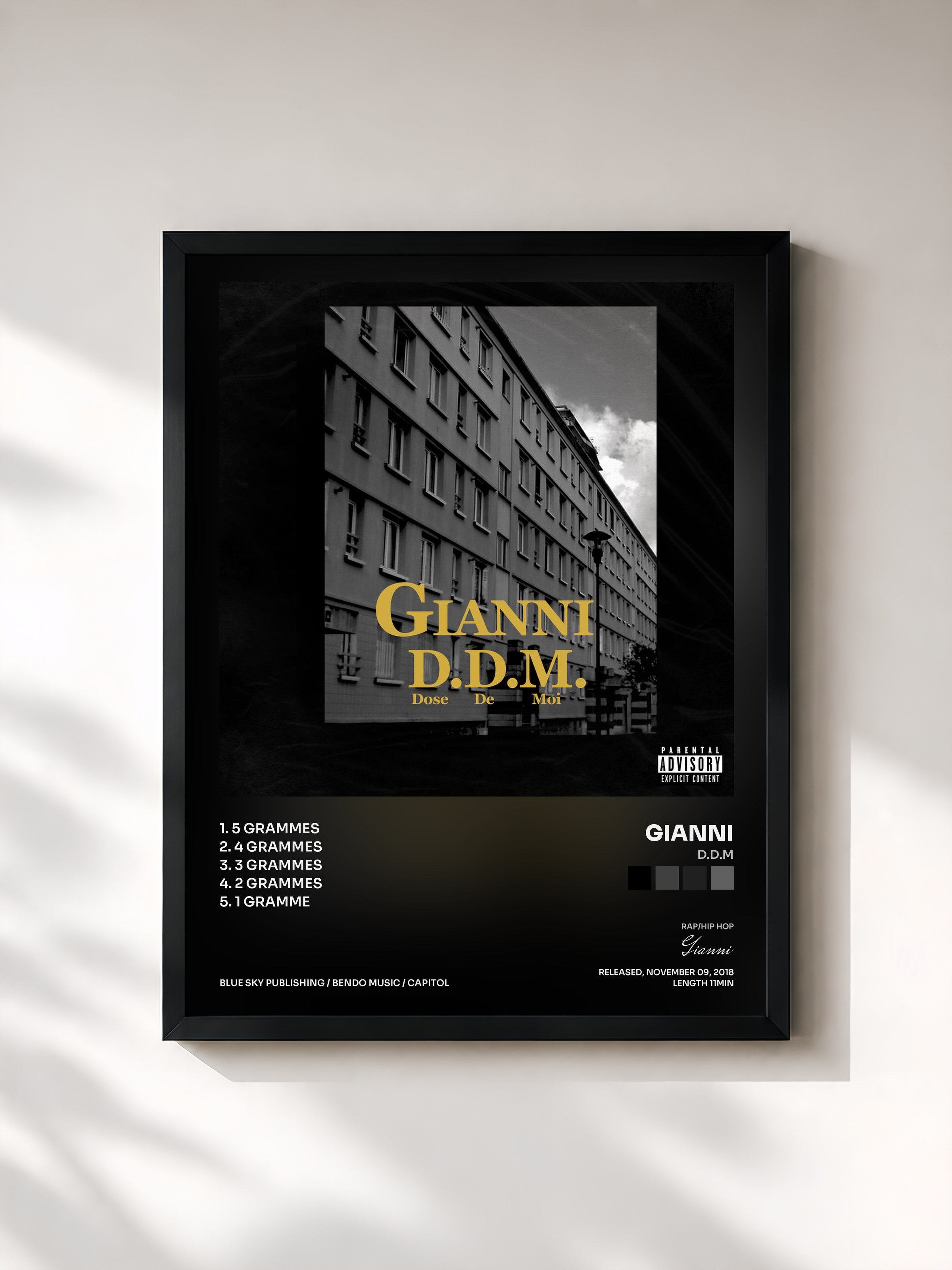 #noir Tableau de l'album D.D.M de Gianni, cadre noir, imprimé et encadré en France
