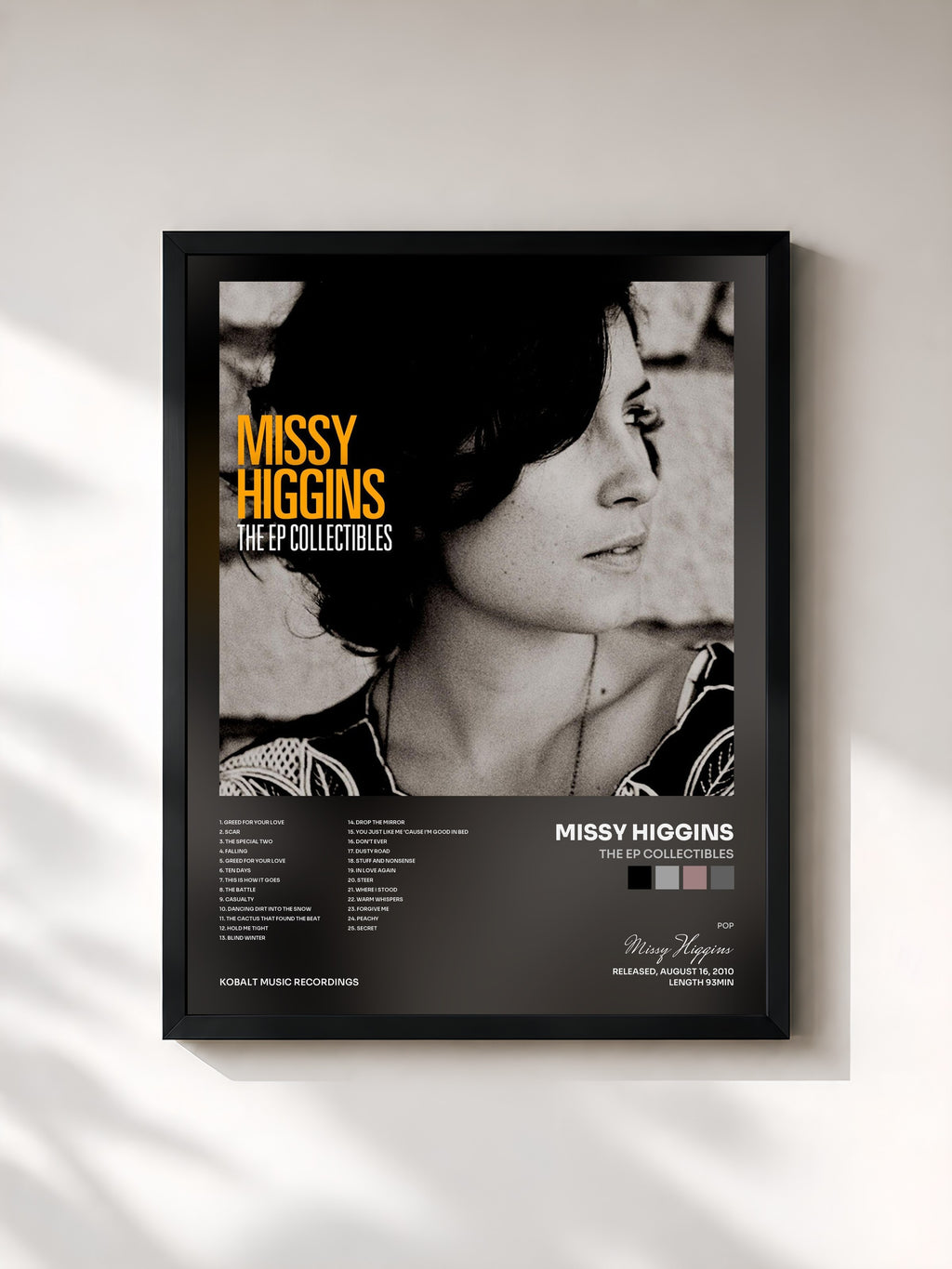 #noir Tableau de l'album The EP Collectibles de Missy Higgins, cadre noir, imprimé et encadré en France