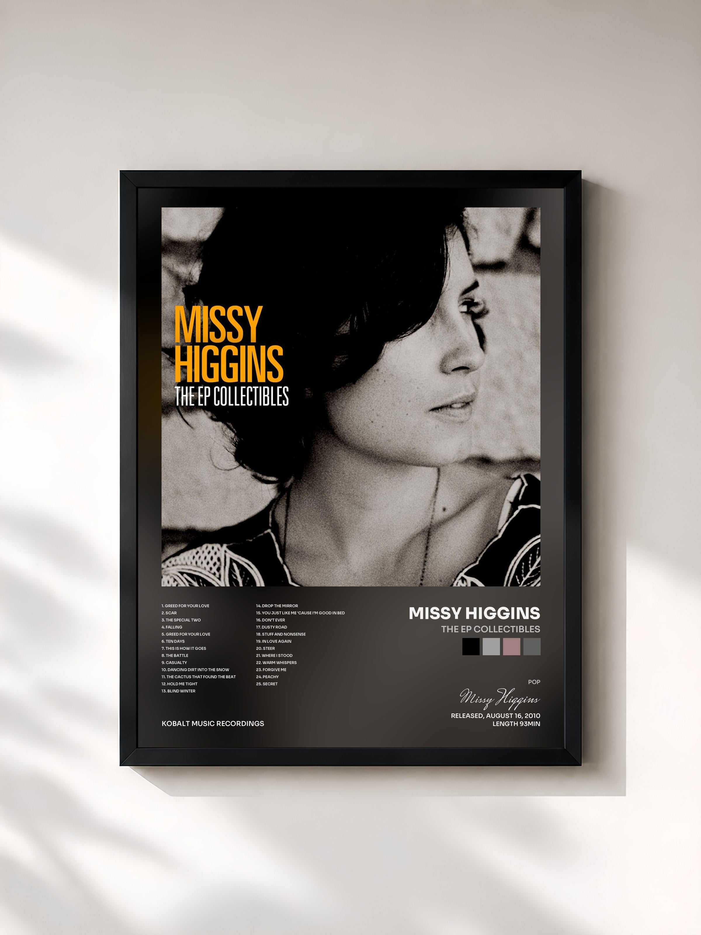 #noir Tableau de l'album The EP Collectibles de Missy Higgins, cadre noir, imprimé et encadré en France