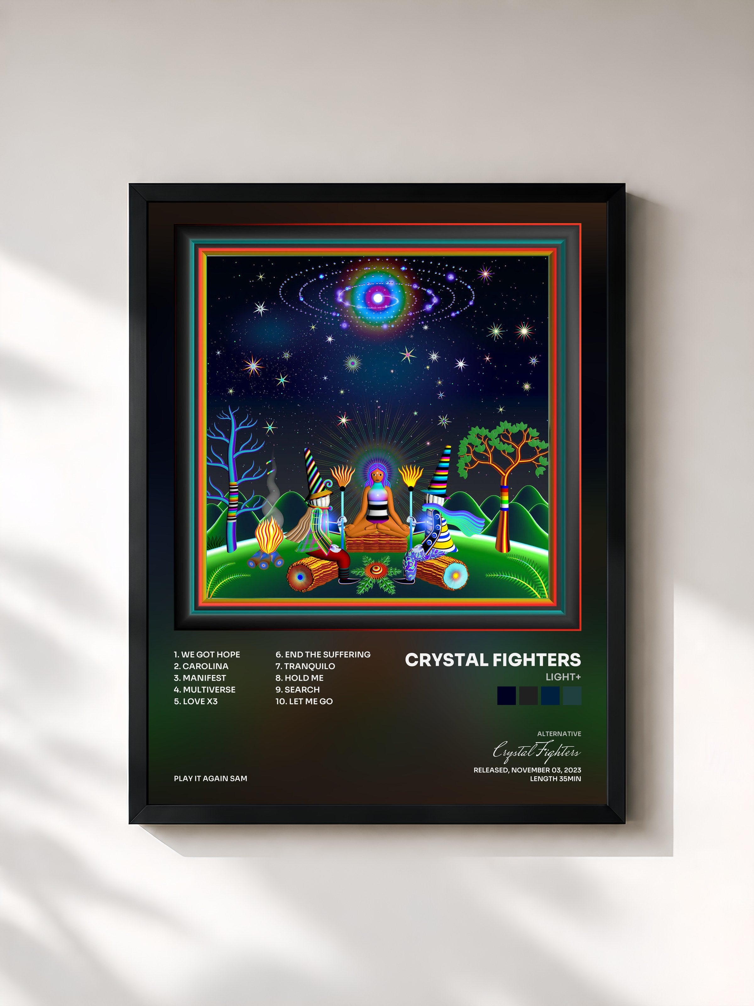 #noir Tableau de l'album LIGHT+ de Crystal Fighters, cadre noir, imprimé et encadré en France
