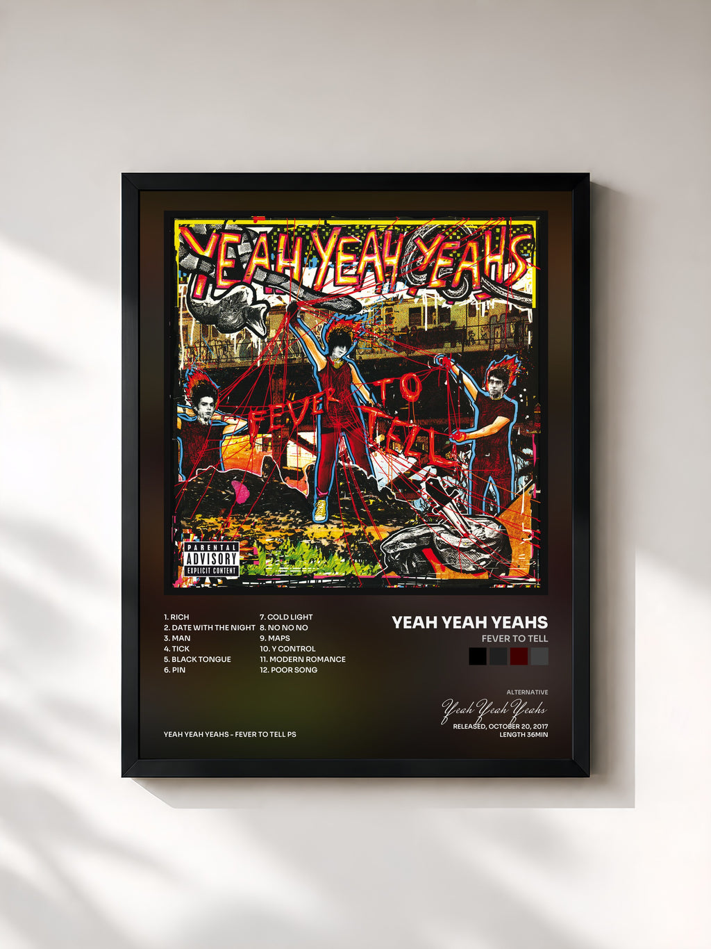 #noir Tableau de l'album Fever To Tell de Yeah Yeah Yeahs, cadre noir, imprimé et encadré en France