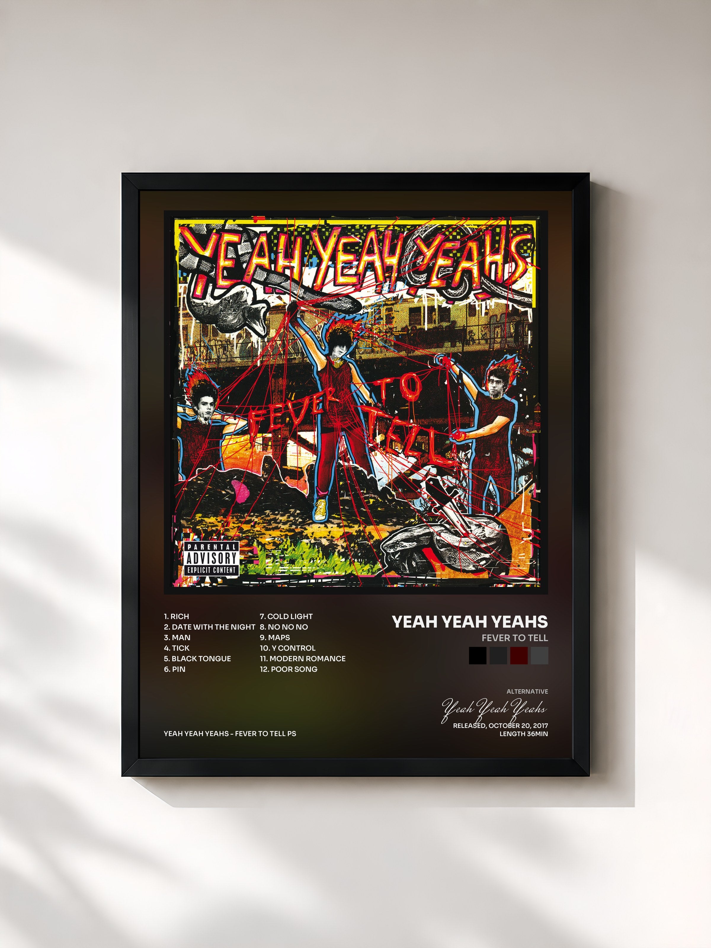 #noir Tableau de l'album Fever To Tell de Yeah Yeah Yeahs, cadre noir, imprimé et encadré en France