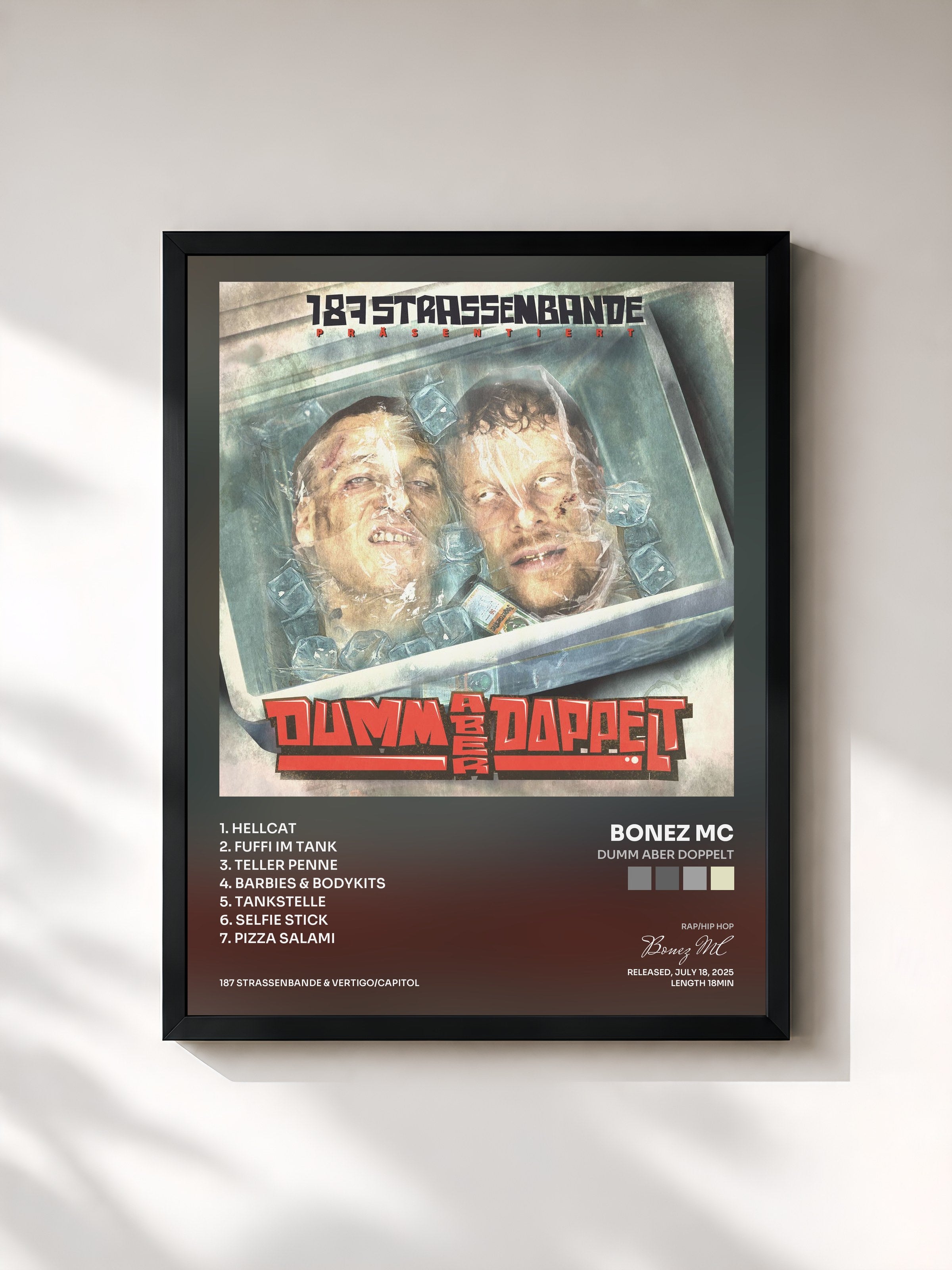 #noir Tableau de l'album dumm aber doppelt de Bonez MC, cadre noir, imprimé et encadré en France
