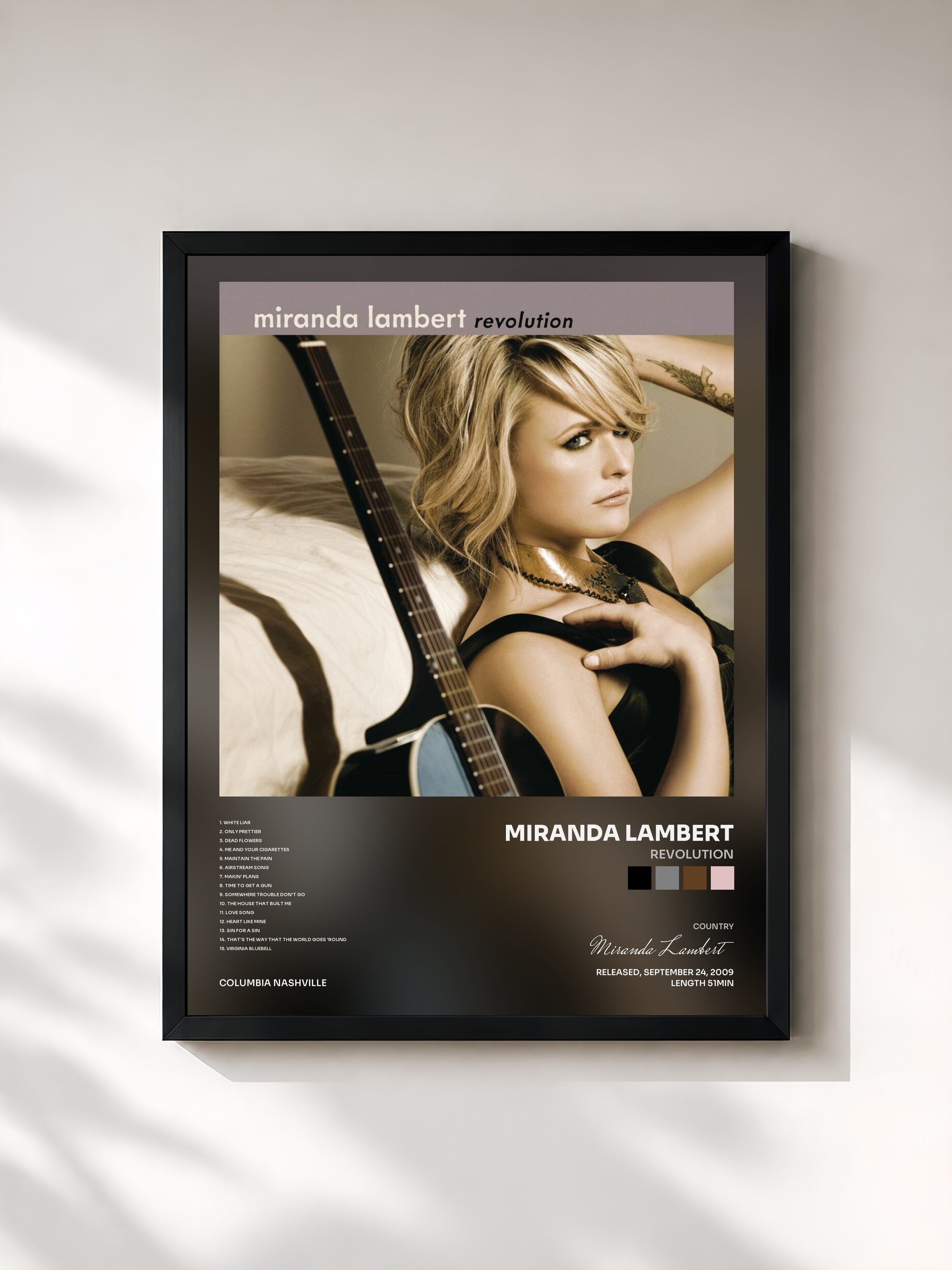 #noir Tableau de l'album Revolution de Miranda Lambert, cadre noir, imprimé et encadré en France