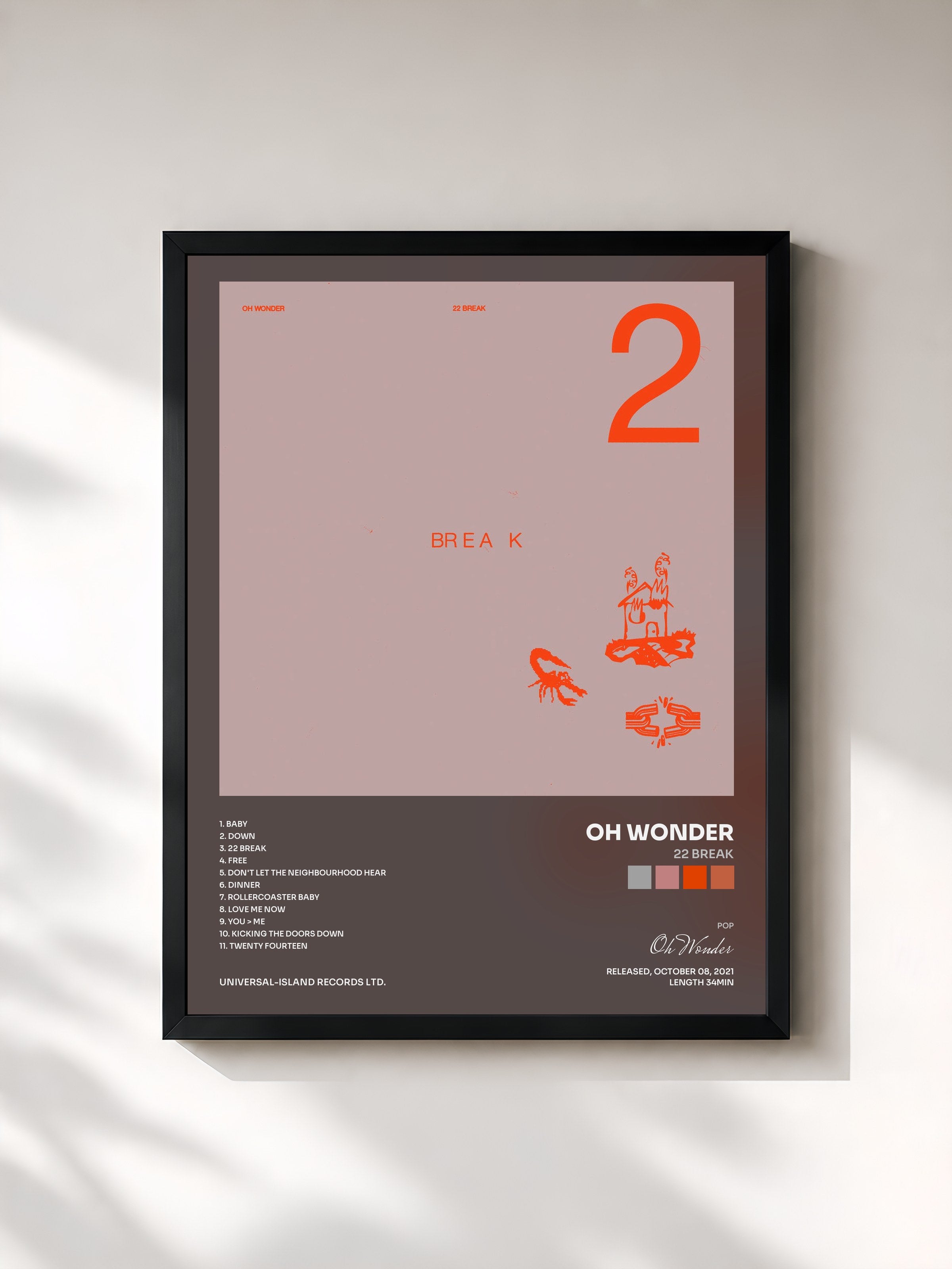 #noir Tableau de l'album 22 Break de Oh Wonder, cadre noir, imprimé et encadré en France