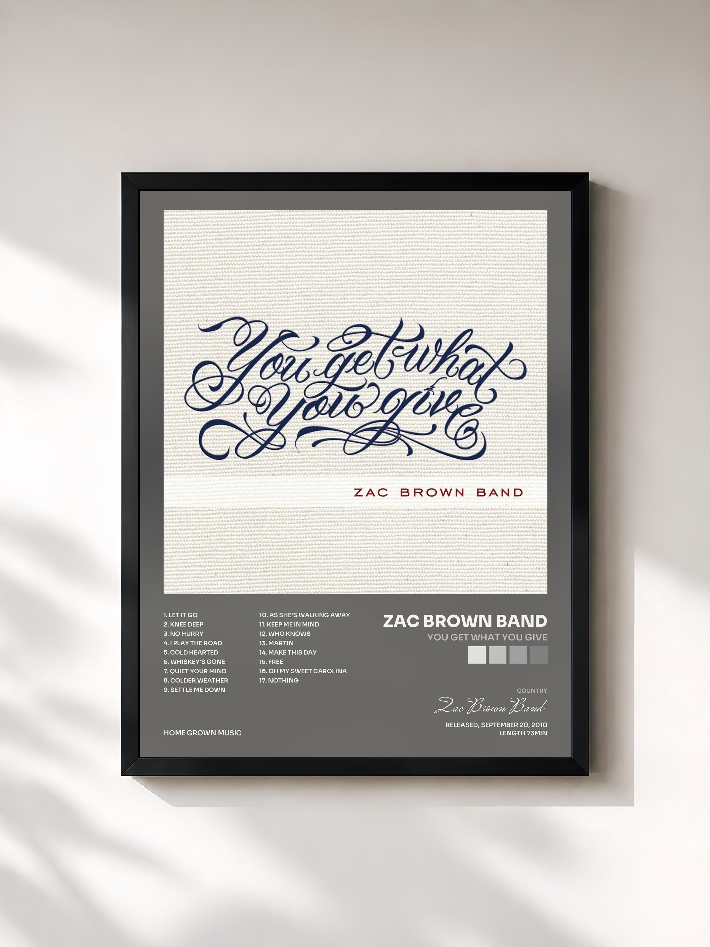 #noir Tableau de l'album You Get What You Give de Zac Brown Band, cadre noir, imprimé et encadré en France