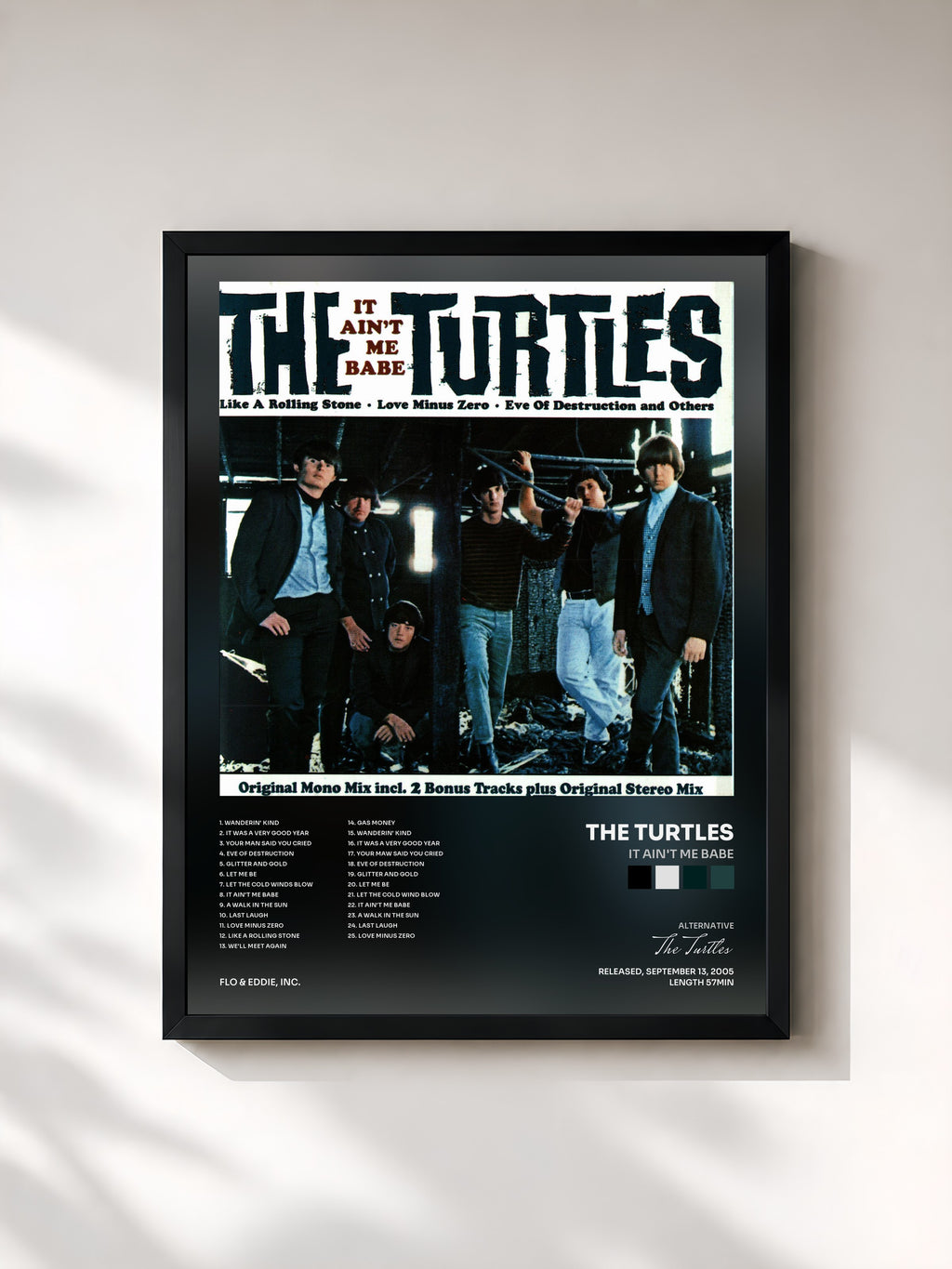 #noir Tableau de l'album It Ain't Me Babe de The Turtles, cadre noir, imprimé et encadré en France