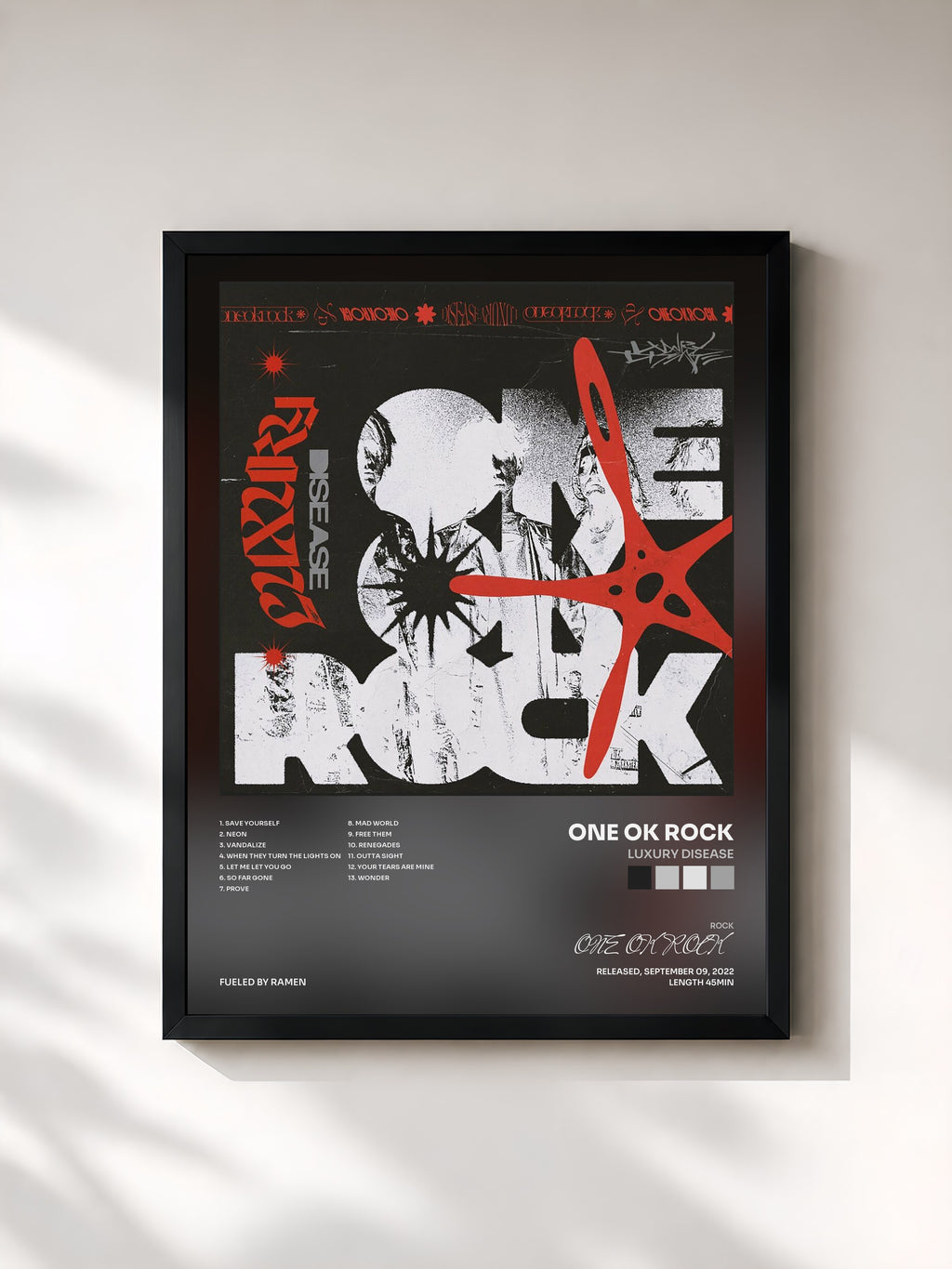 #noir Tableau de l'album Luxury Disease de ONE OK ROCK, cadre noir, imprimé et encadré en France