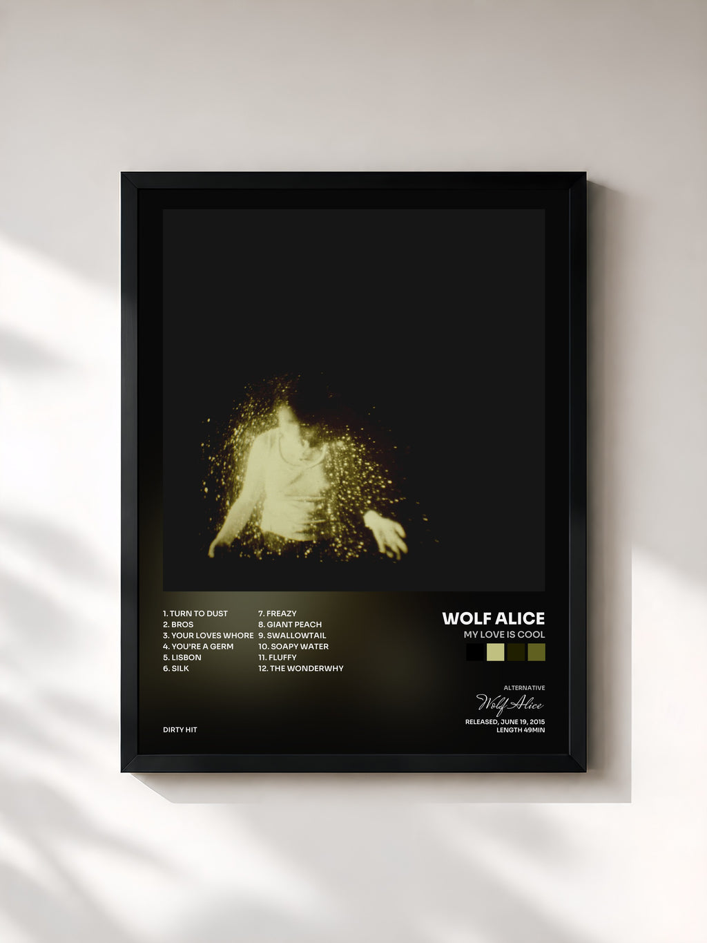 #noir Tableau de l'album My Love Is Cool de Wolf Alice, cadre noir, imprimé et encadré en France