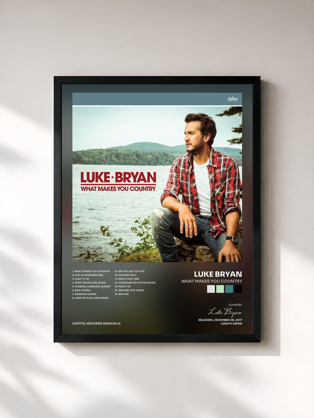 #noir Tableau de l'album What Makes You Country de Luke Bryan, cadre noir, imprimé et encadré en France