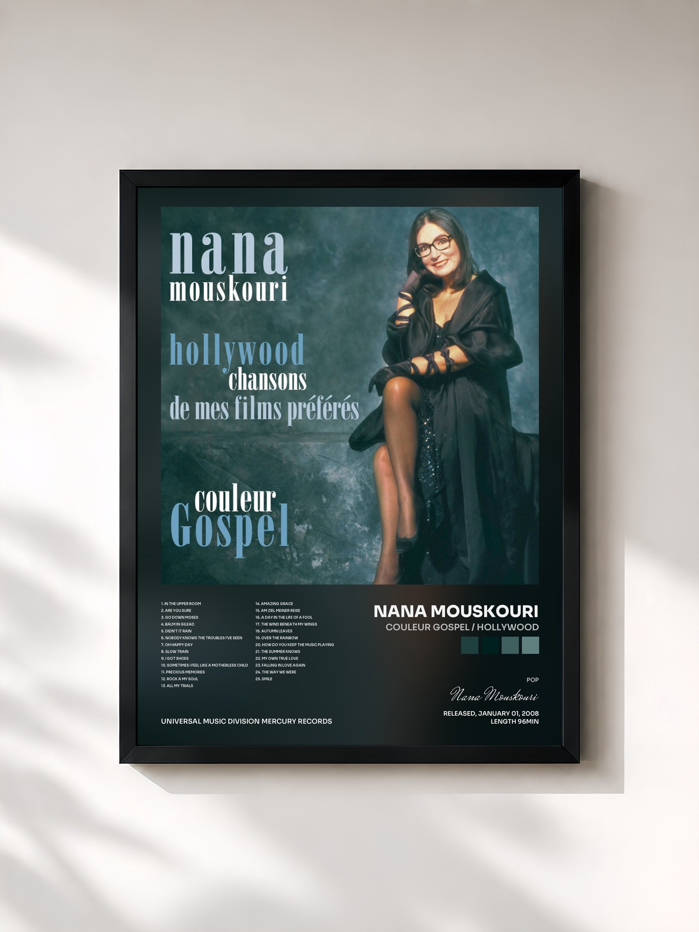 #noir Tableau de l'album Couleur Gospel / Hollywood de Nana Mouskouri, cadre noir, imprimé et encadré en France