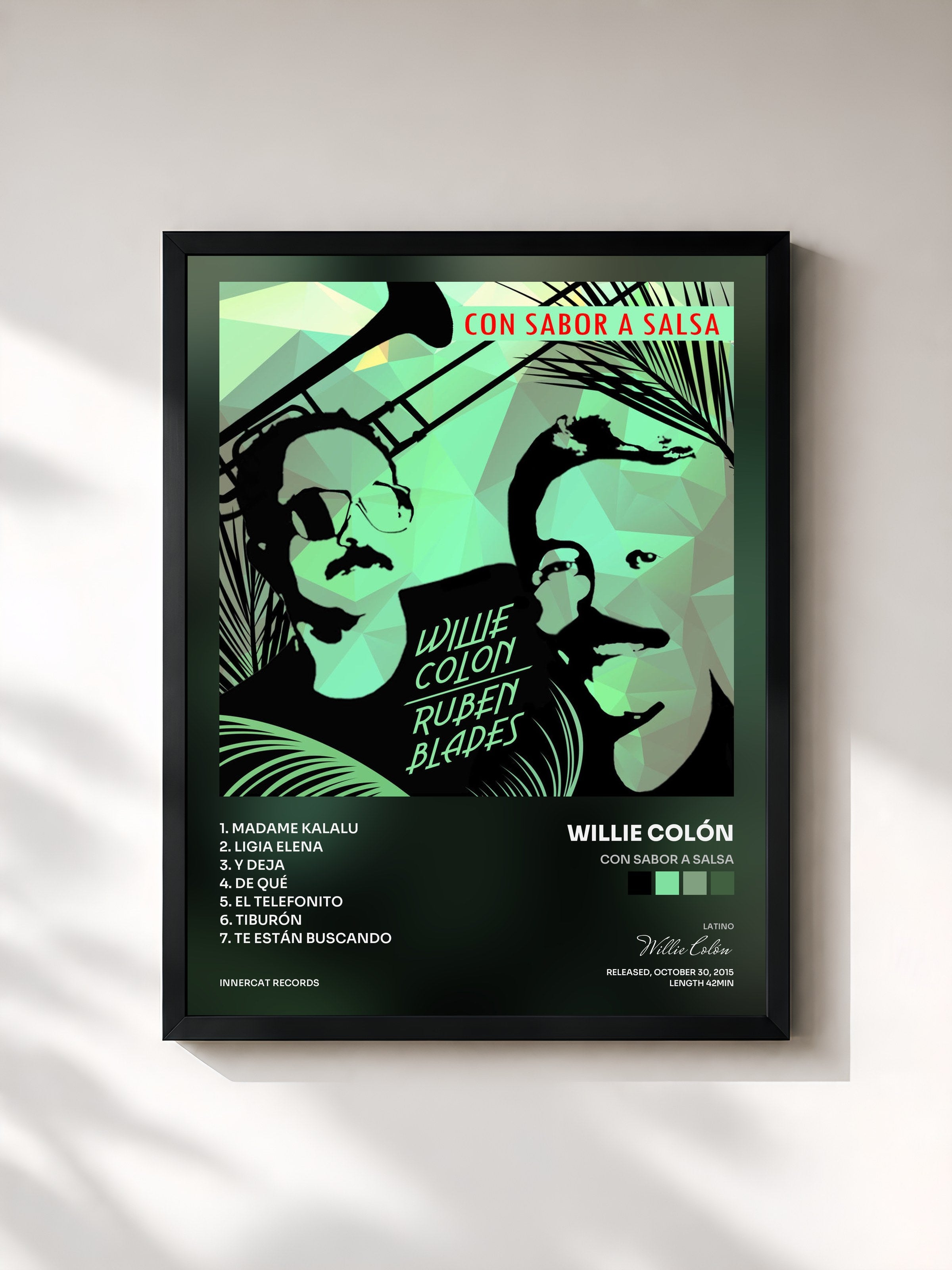 #noir Tableau de l'album Con Sabor a Salsa de Willie Colón, cadre noir, imprimé et encadré en France