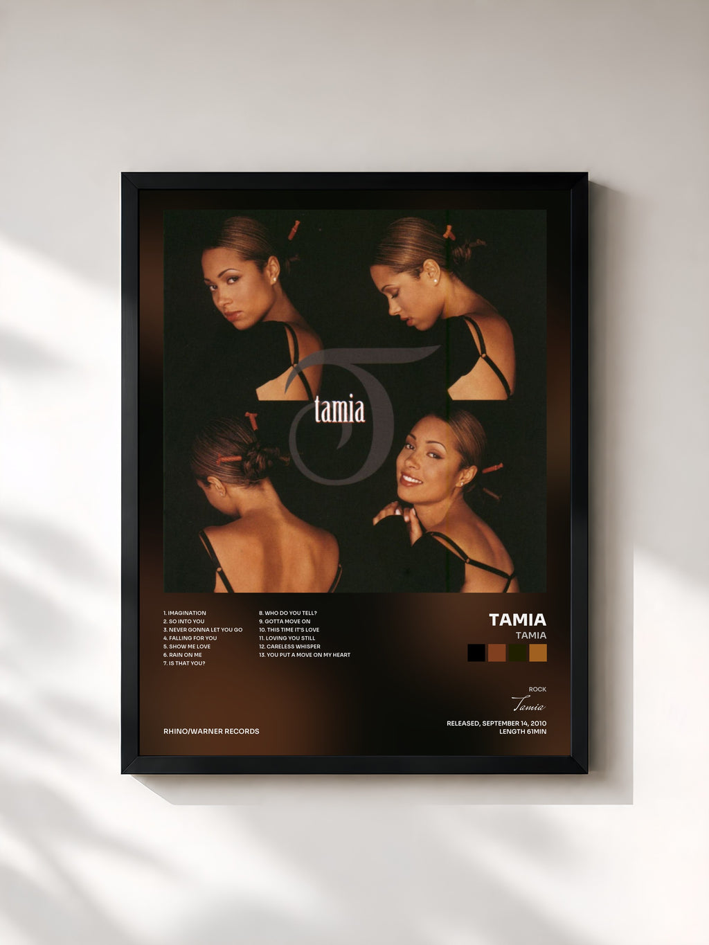 #noir Tableau de l'album Tamia de Tamia, cadre noir, imprimé et encadré en France