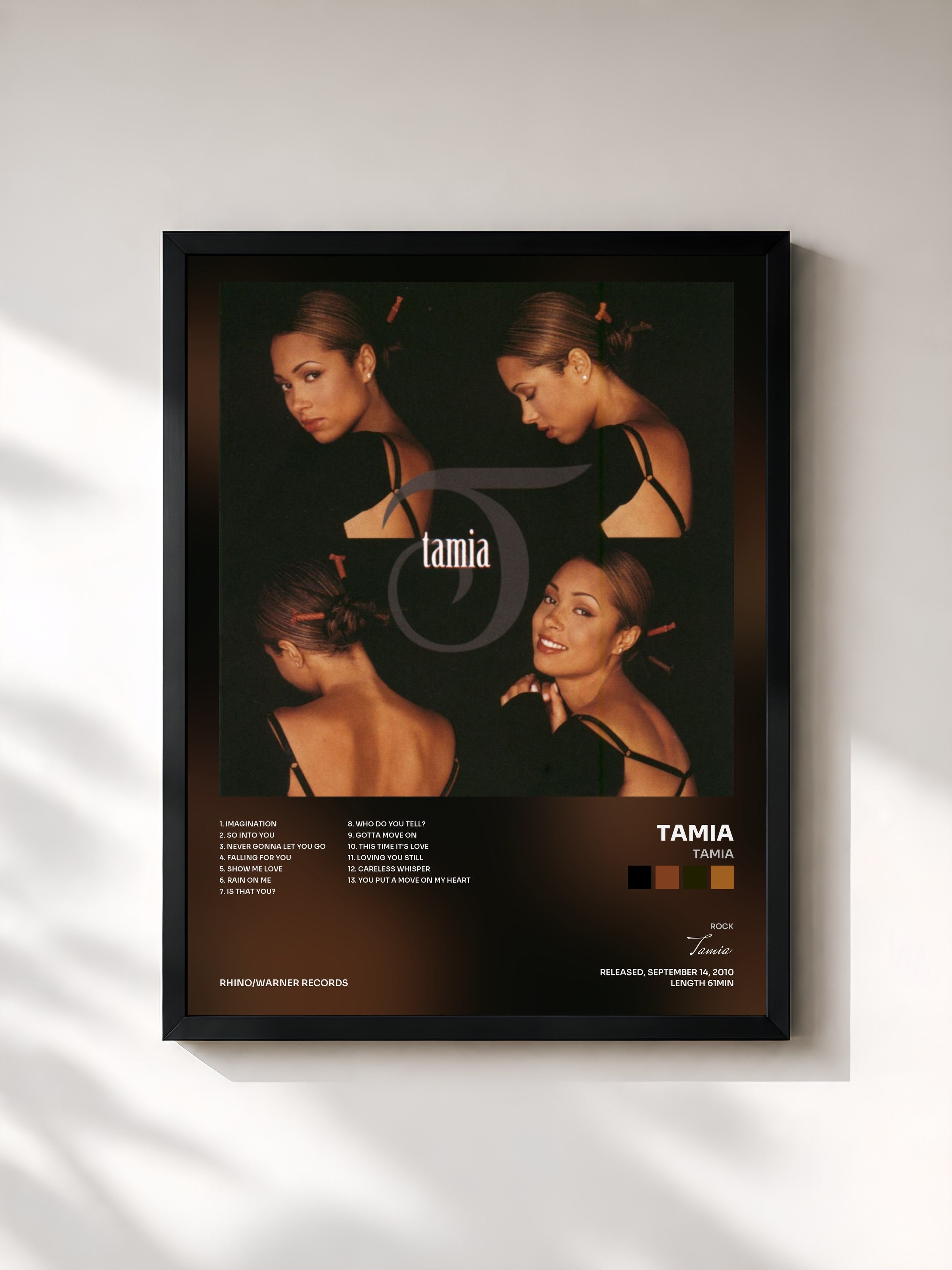 #noir Tableau de l'album Tamia de Tamia, cadre noir, imprimé et encadré en France