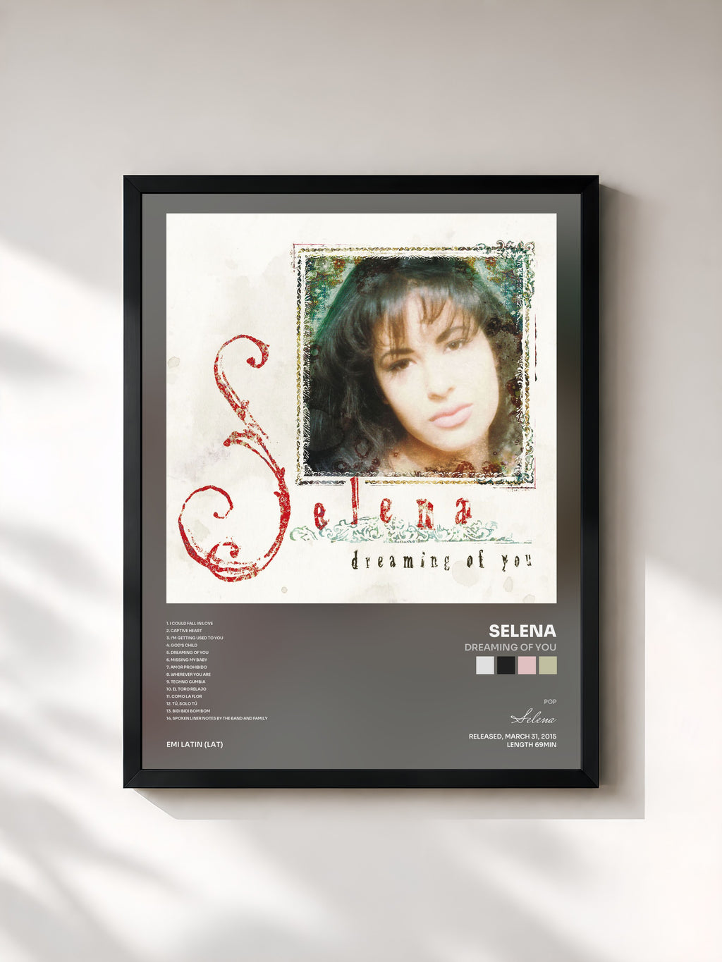 #noir Tableau de l'album Dreaming Of You de Selena, cadre noir, imprimé et encadré en France