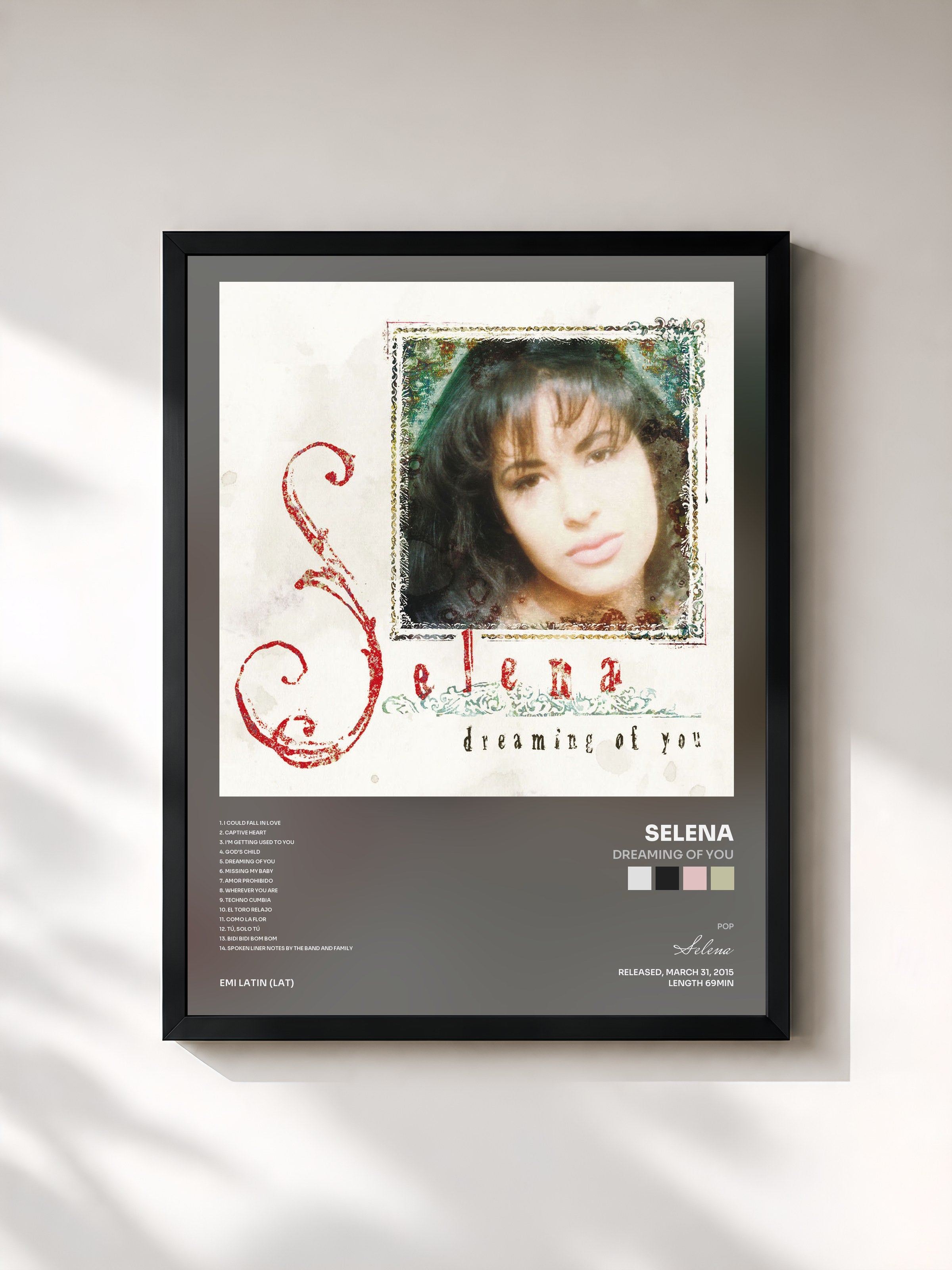 #noir Tableau de l'album Dreaming Of You de Selena, cadre noir, imprimé et encadré en France