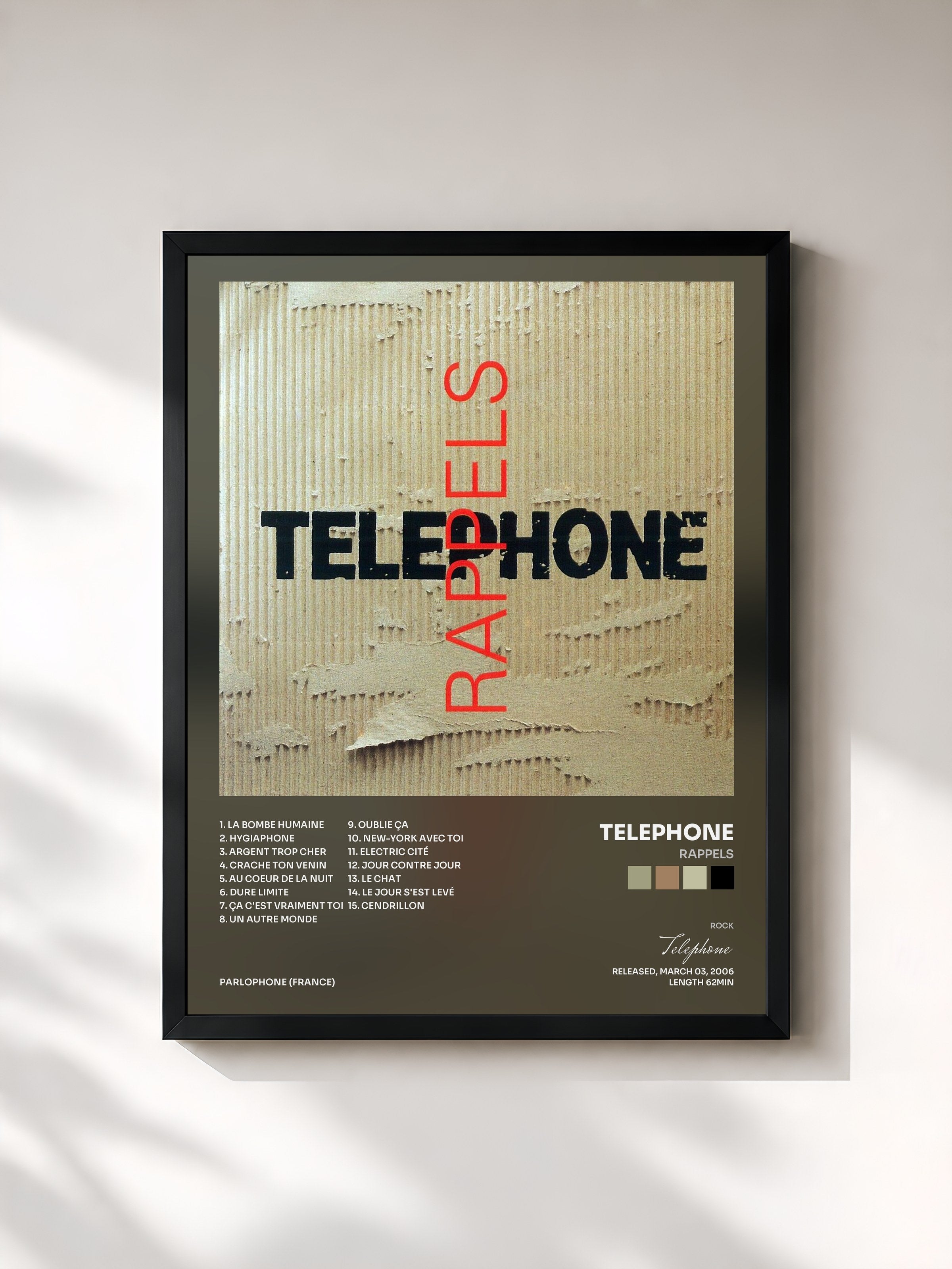 #noir Tableau de l'album Rappels de Telephone, cadre noir, imprimé et encadré en France