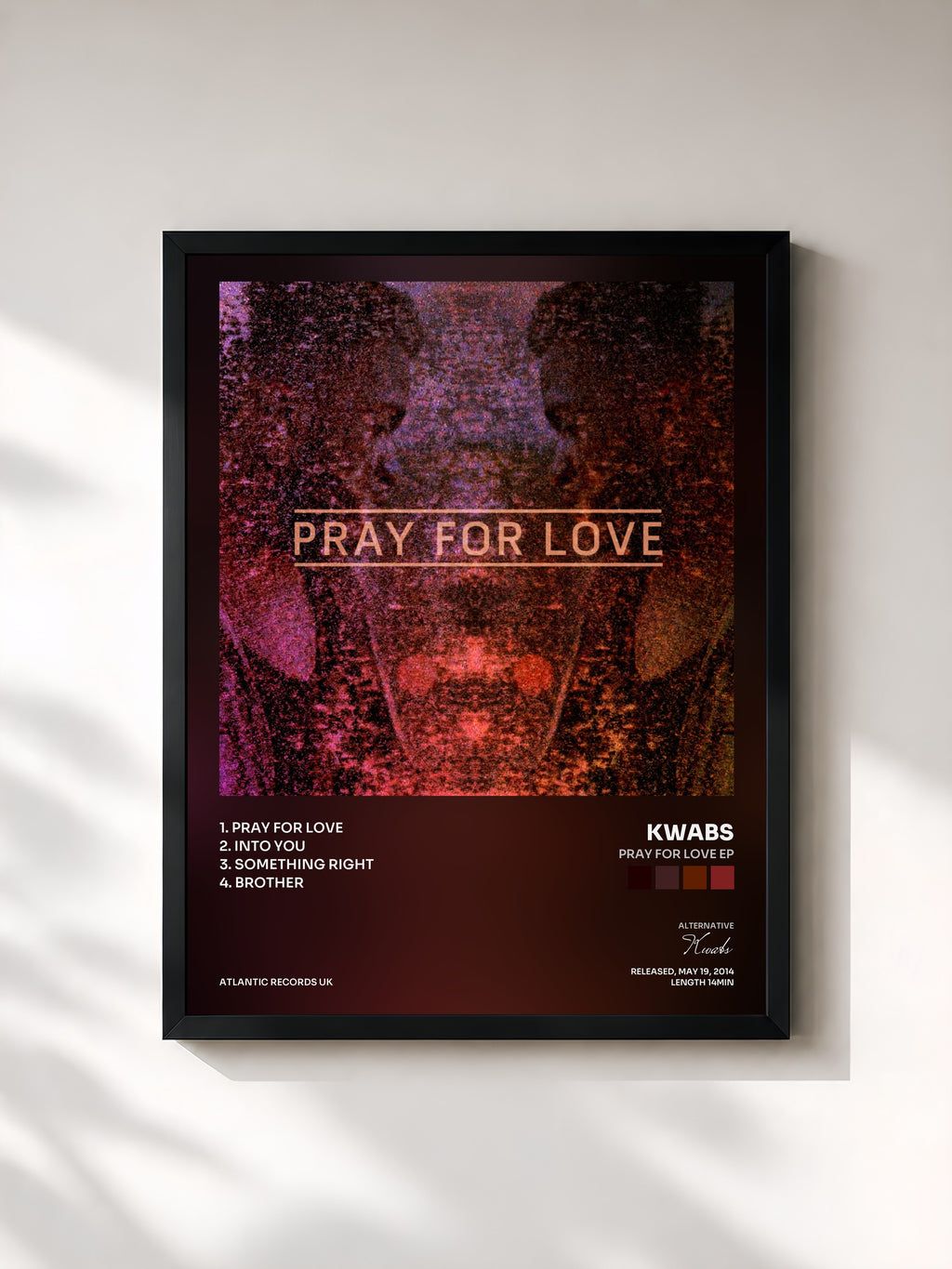 #noir Tableau de l'album Pray For Love EP de Kwabs, cadre noir, imprimé et encadré en France