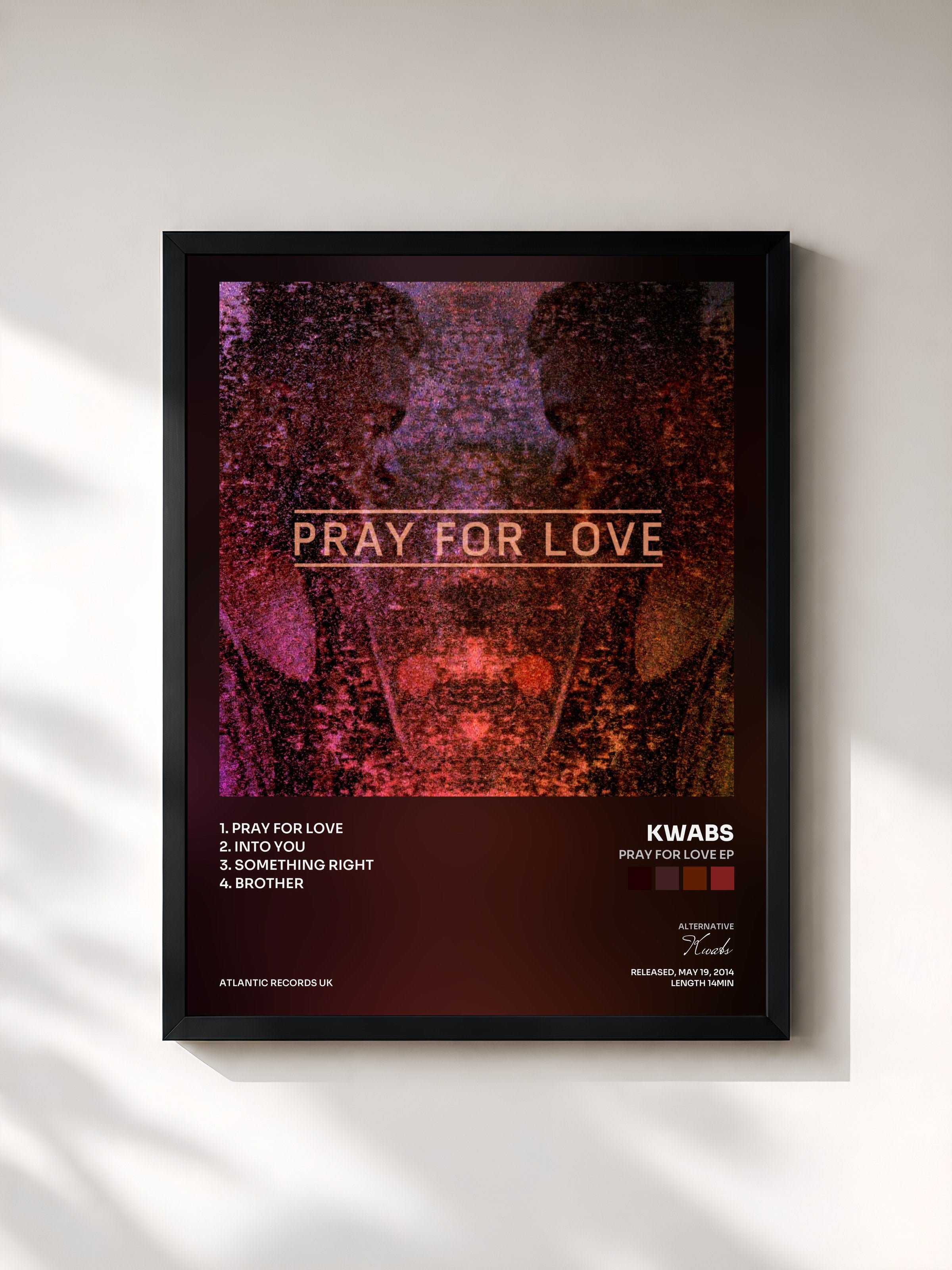 #noir Tableau de l'album Pray For Love EP de Kwabs, cadre noir, imprimé et encadré en France