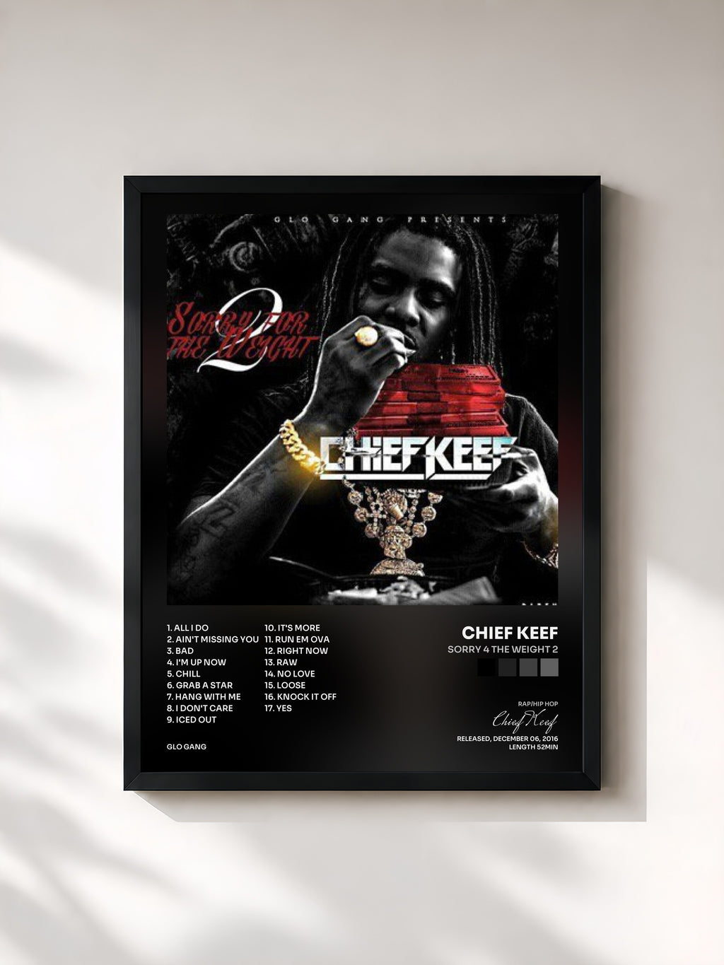 #noir Tableau de l'album Sorry 4 The Weight 2 de Chief Keef, cadre noir, imprimé et encadré en France